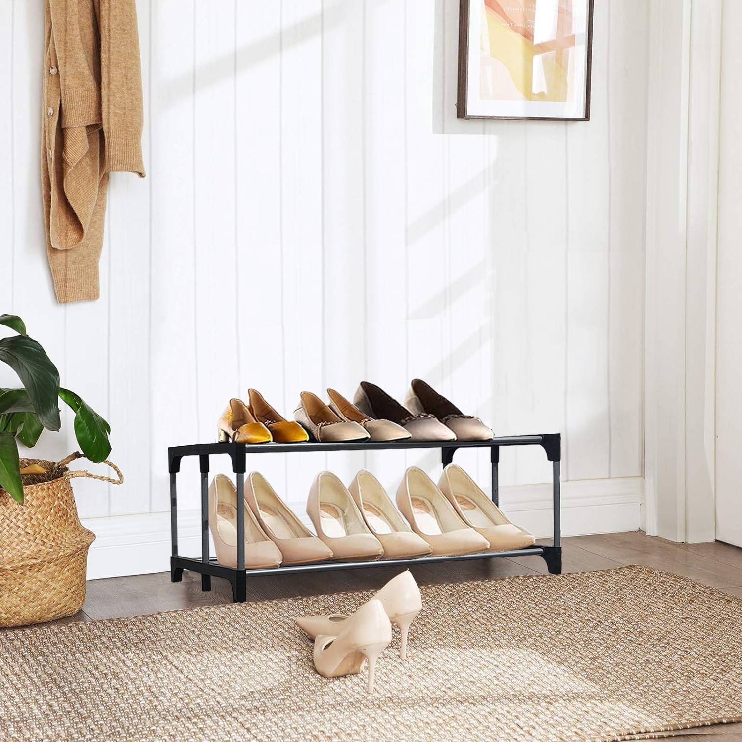 BHIMADA 2-Tier Metal Open Shoe Rack Metal Collapsible Shoe Stand