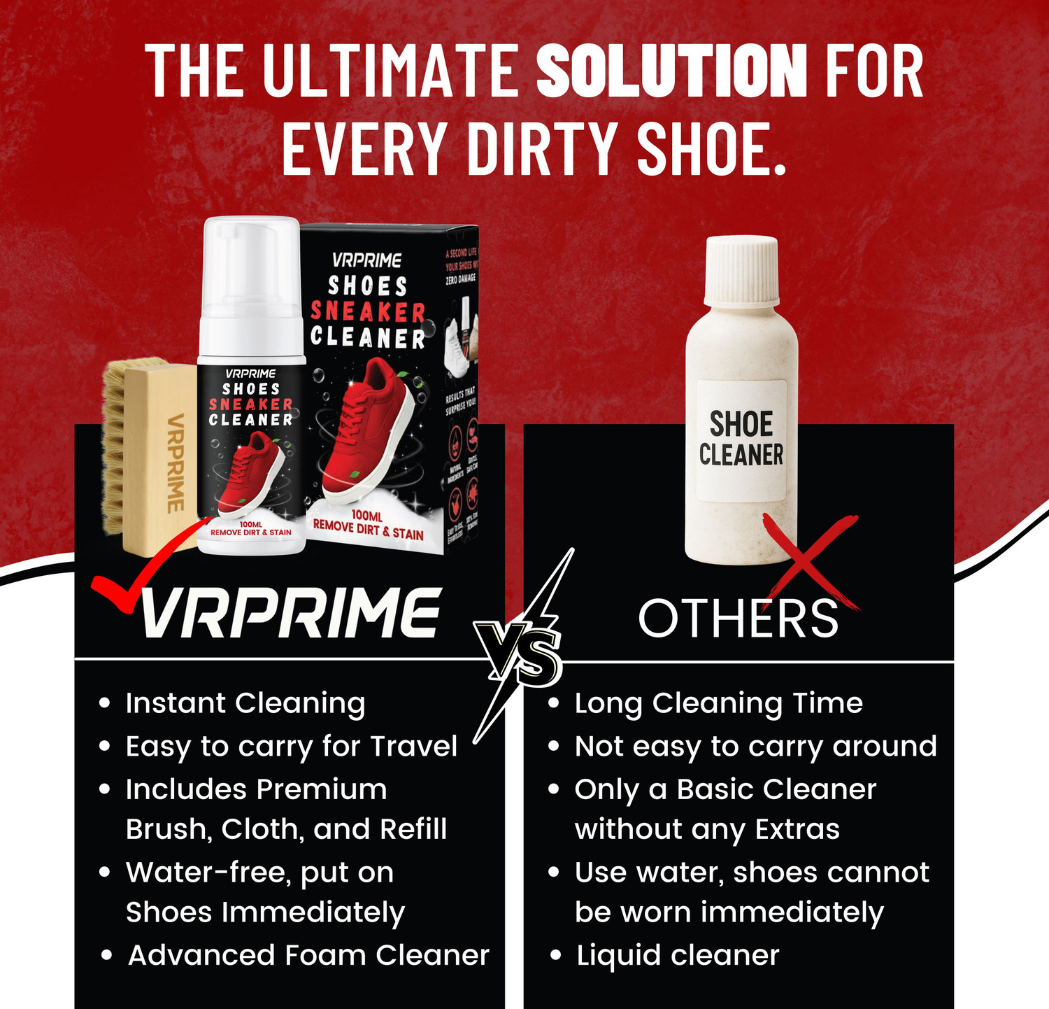Image of VRPRIME Advanced Shoe Foam Cleaning Combo | Safe for Knit, Mesh, Canvas With Brush Shoe Cleaner