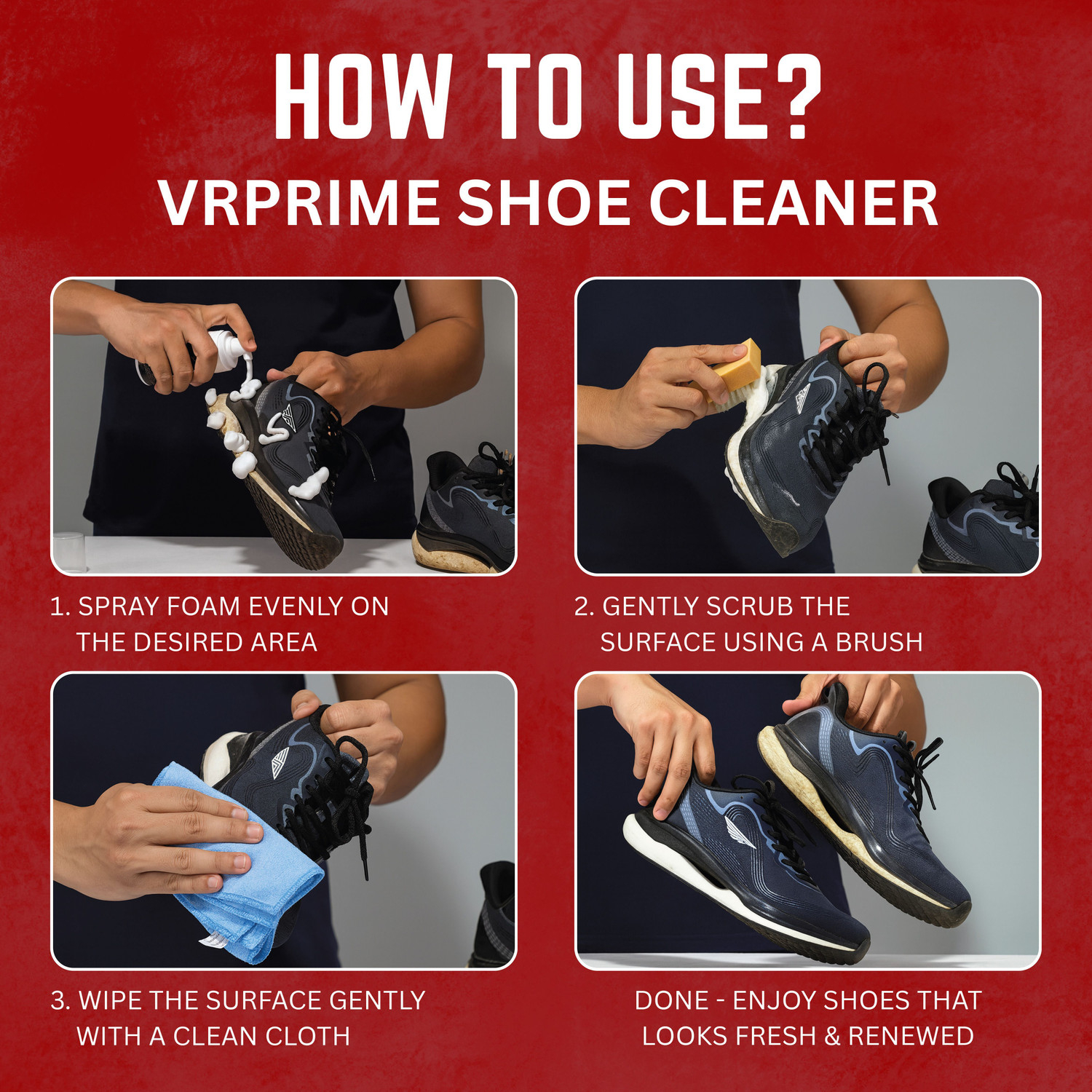 Image of VRPRIME Advanced Shoe Foam Cleaning Combo | Safe for Knit, Mesh, Canvas With Brush Shoe Cleaner