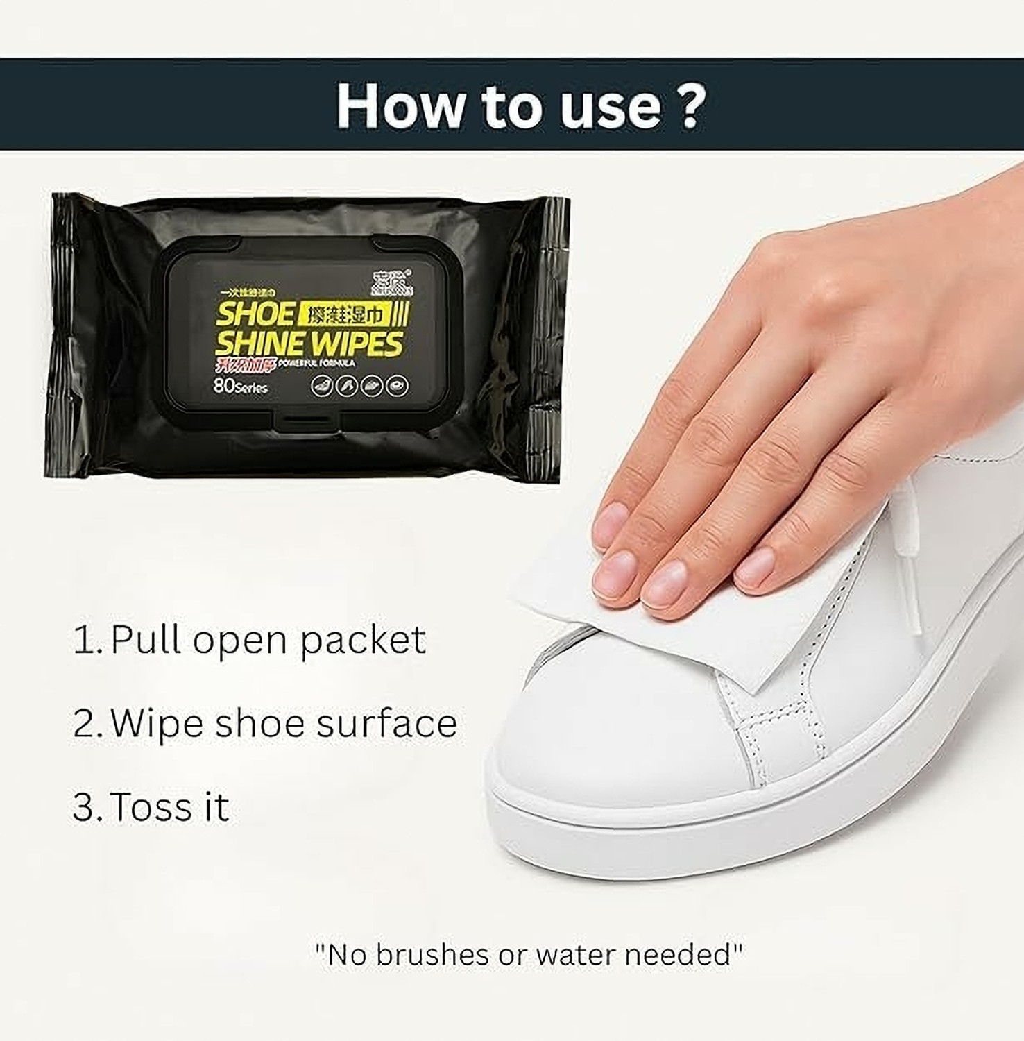 Image of FUSIONN Natural Portable Sneaker Cleaner Shoe Wipes- (1 Packs of 80) Cleaner