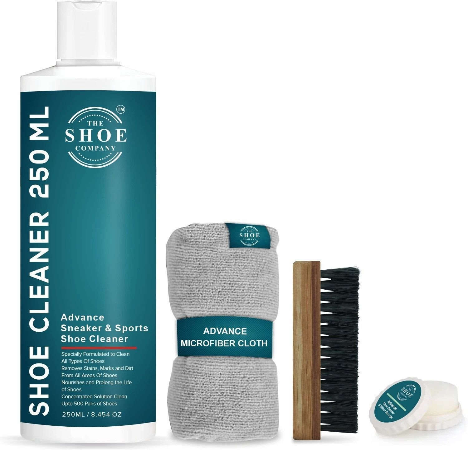 Image of THE SHOE COMPANY Shoe & Sneaker Cleaner 250 Ml And 1 Brush And Shine Sponge And Microfiber Cloth Cleaner