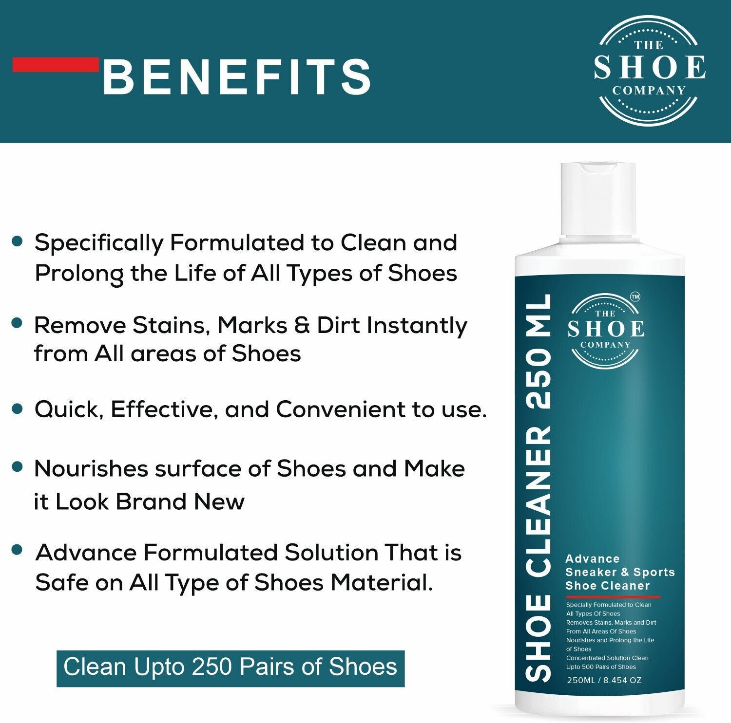 Image of THE SHOE COMPANY Shoe & Sneaker Cleaner 250 Ml And 1 Brush And Shine Sponge And Microfiber Cloth Cleaner
