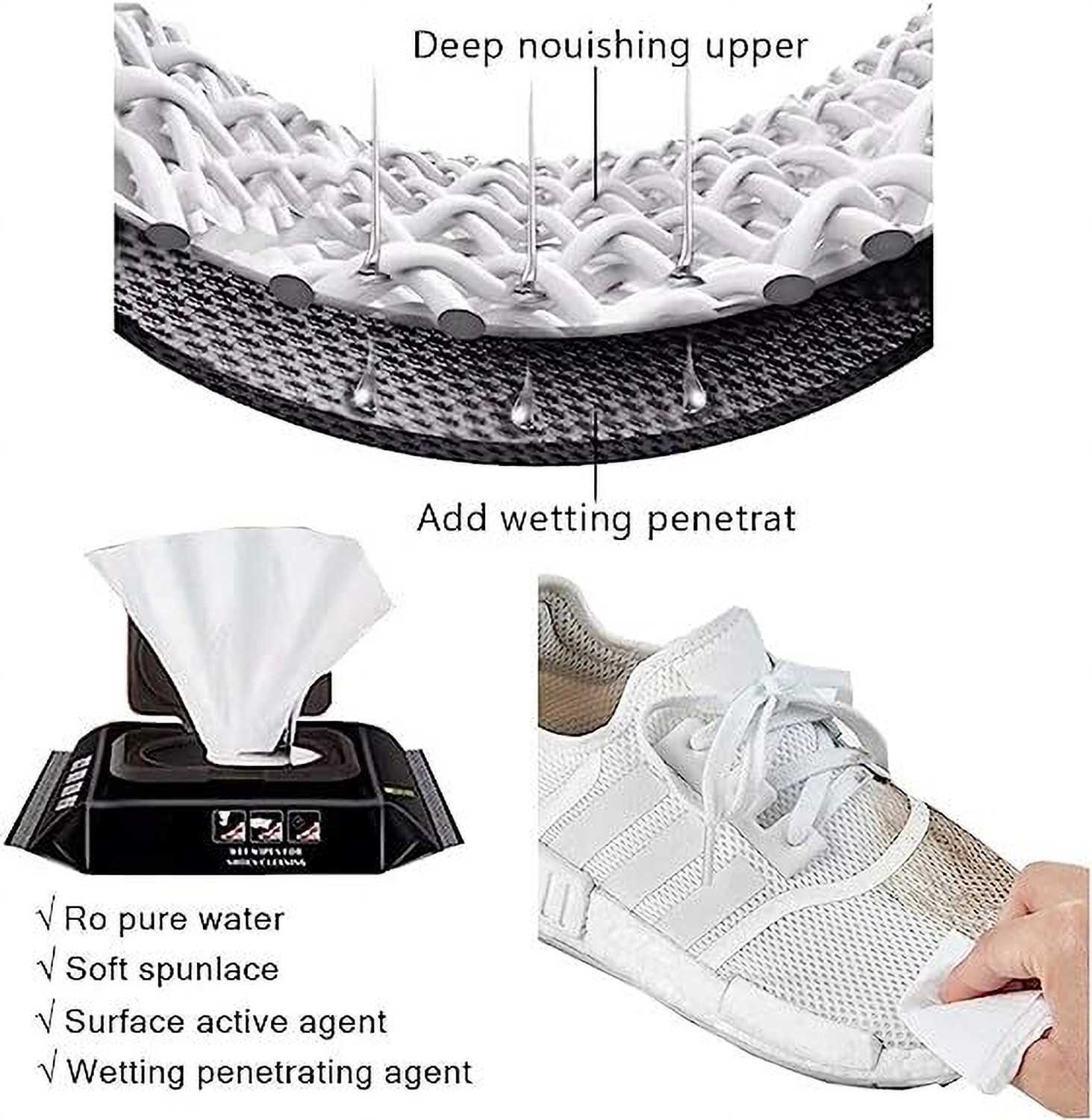 Image of PILONG Shoe Cleaner Wipes 1 Packs of 30, Quickly Remove Dirt & Stains Cleaner