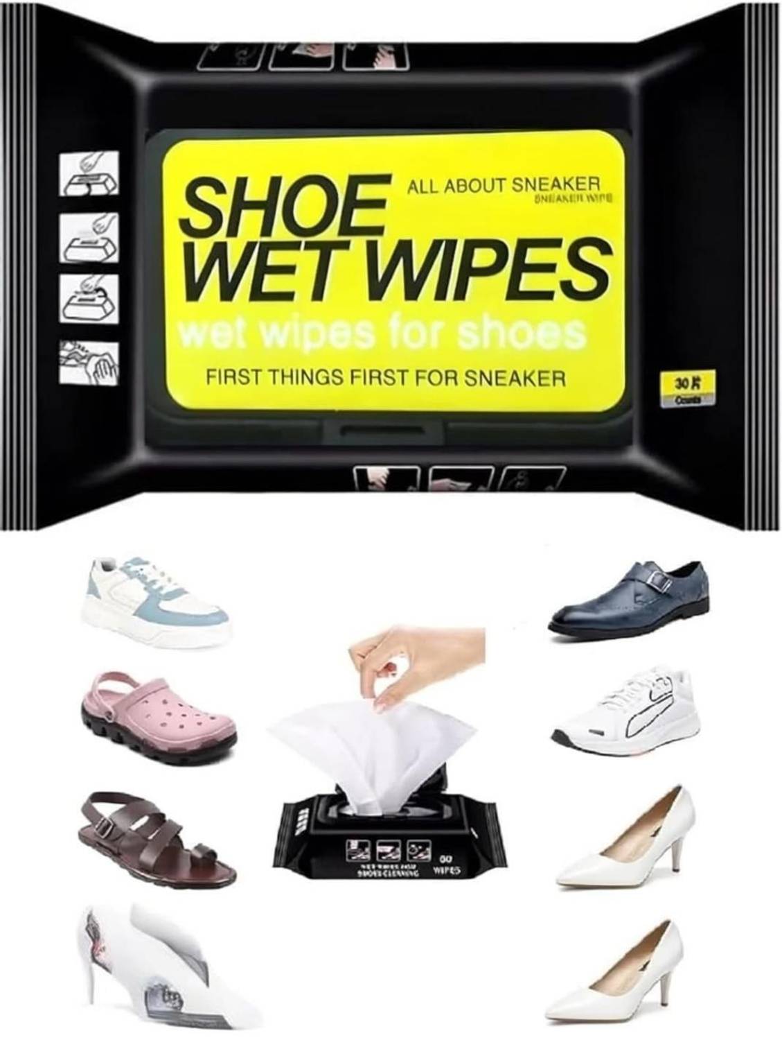 AL ATASH Premium Shoe Wet Wipes (80 Count) Instant Sneaker Cleaner Portable Travel Wipes Cleaner