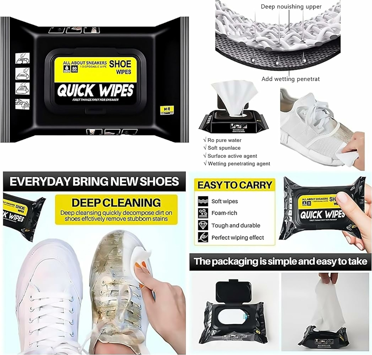 Image of FUSIONN Natural Portable Sneaker Cleaner Shoe Wipes- (1 Packs of 80) Cleaner