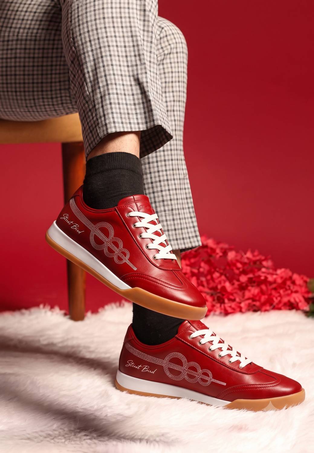 Street Bird Men's Casual Red Lace-Up Sneakers - Image 5