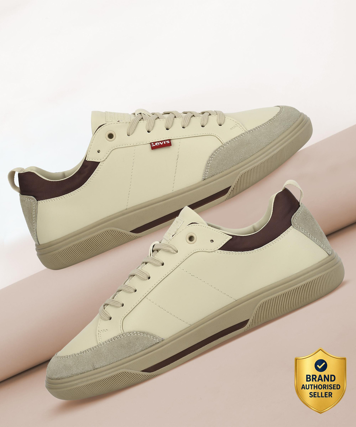 Image of LEVI'S Men's Beige Solid Sneakers Sneakers For Men