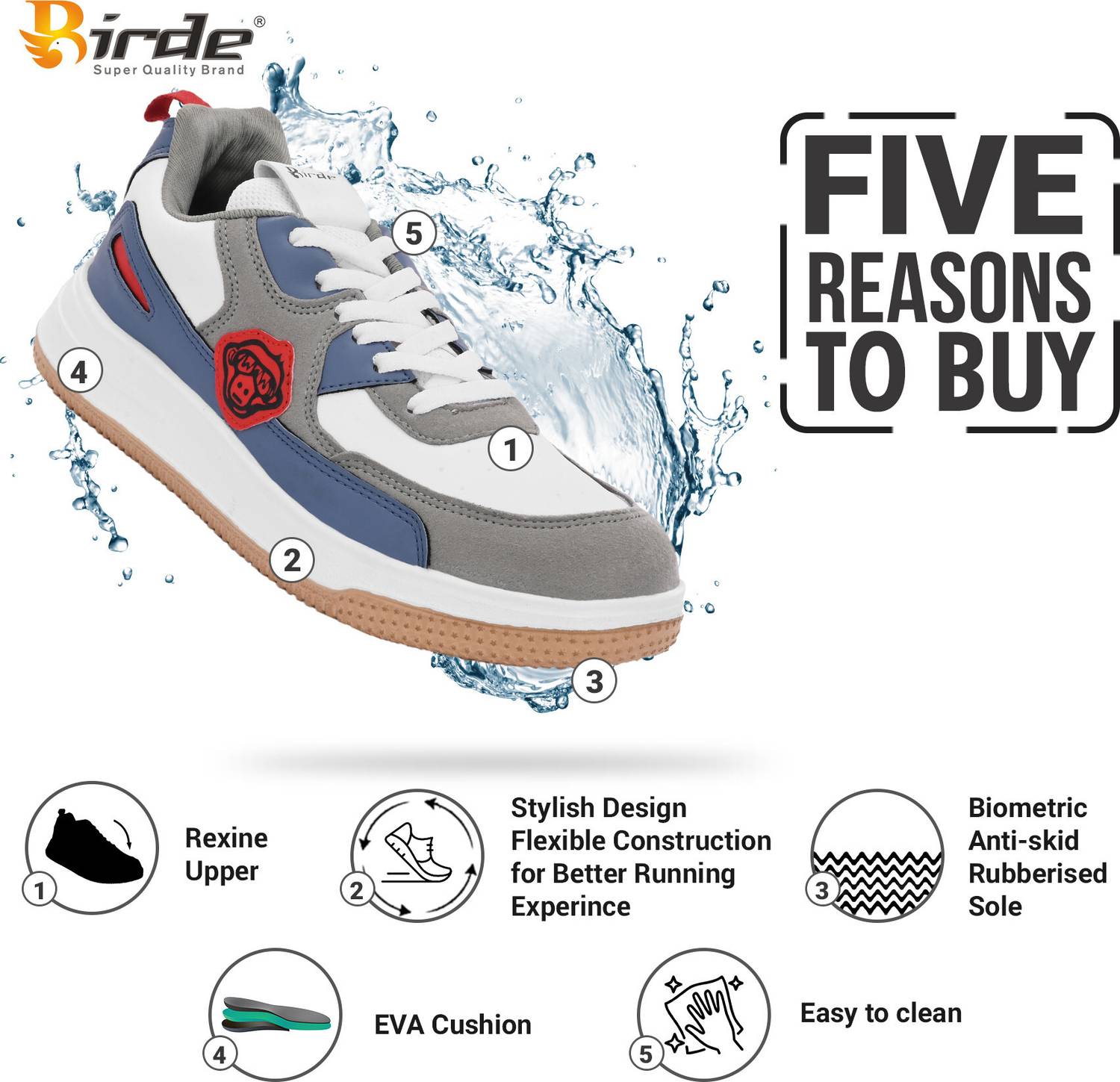 Birde Blue Men's Regular Wear Sneakers - Image 3