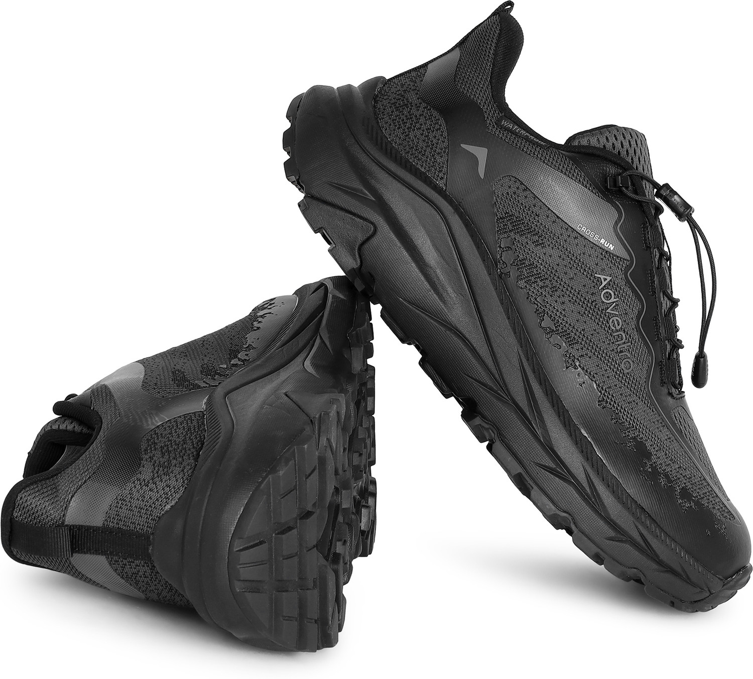 Image of Adventra Waterproof Trail Running Ultra Grip Shoes, Quick-Lace (TR2014) - Full Black Running Shoes For Men