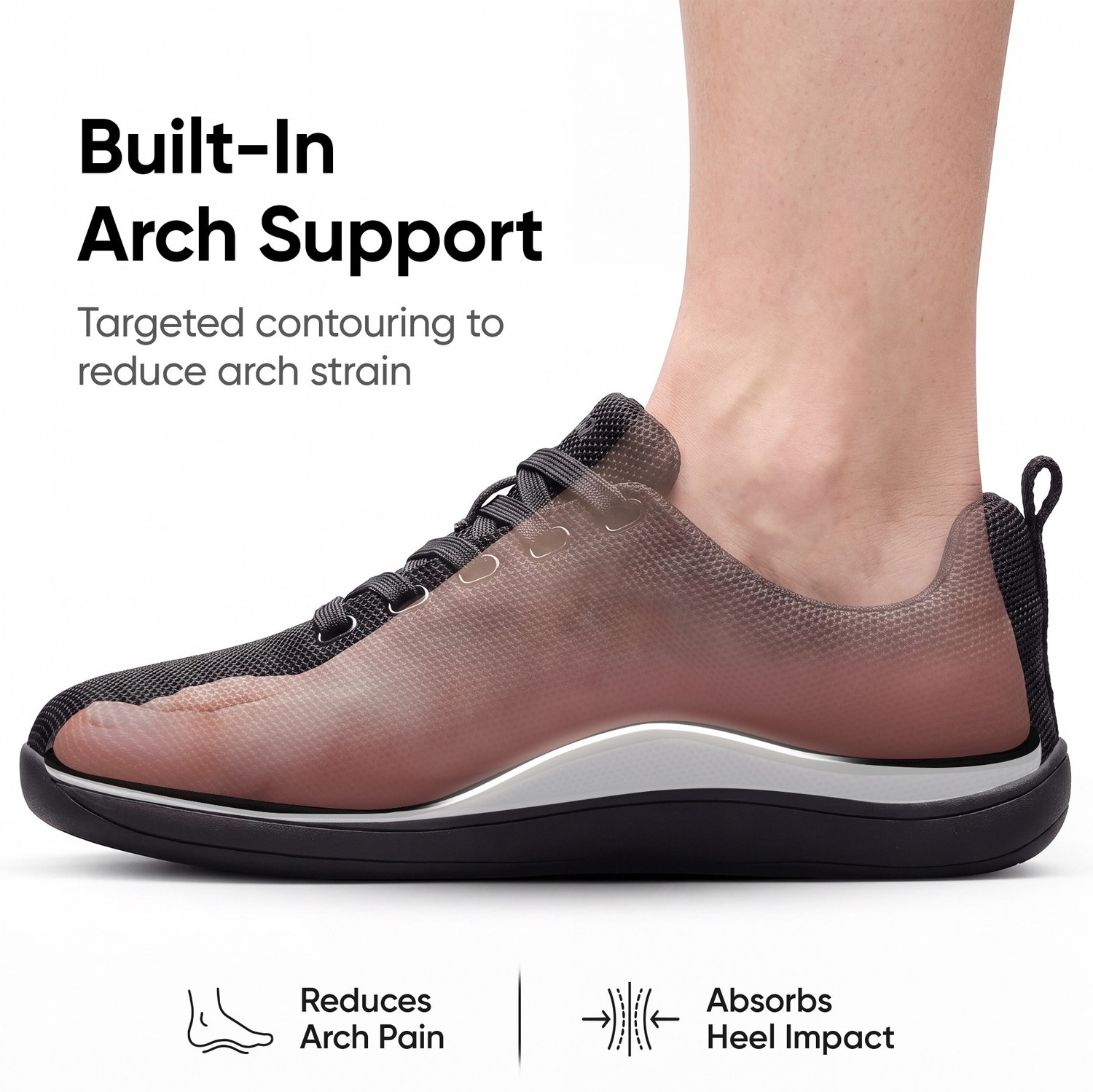 Image of Frido Arch Support Cloud Comfort Lace-up Knitted Sports Shoes with Zero-Drop Design Walking Shoes For Men (Black, 9)