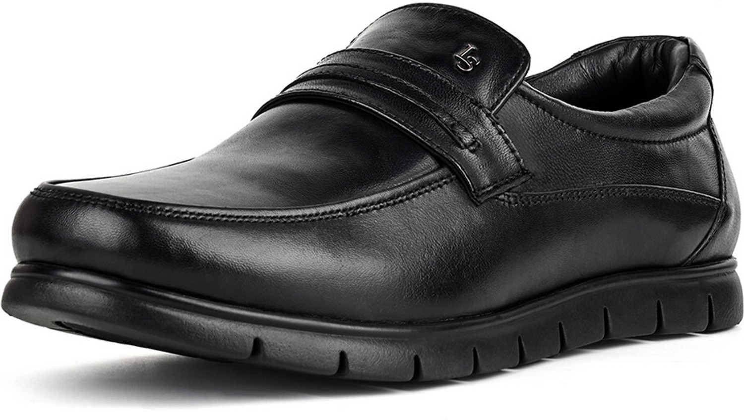 Image of LOUIS STITCH Jet Black Leather Shoes for Men, Comfortable Slip-On Moccasins, UK-7 Slip On For Men