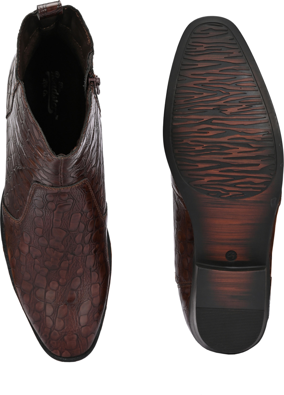 Image of Roadster Men's Stylish Brown Croc-Embossed Chelsea Boots | Slip-On & Comfortable Boots For Men