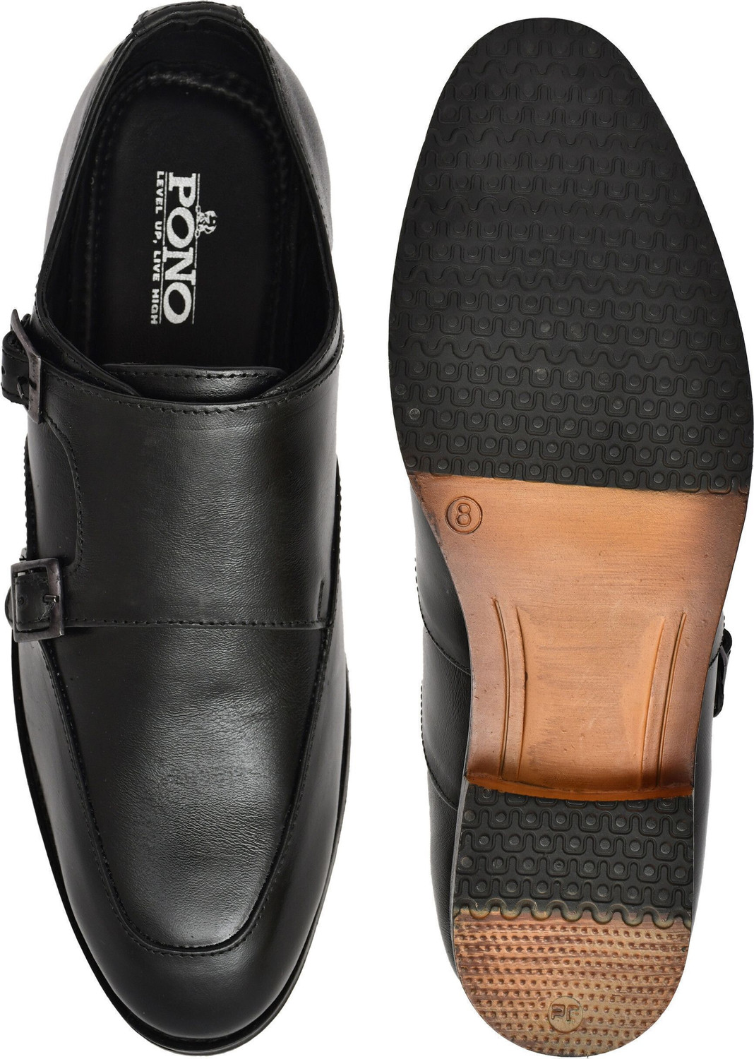 Image of PONO Black Monk Strap Formal Shoes for Men | Sleek Leather Slip-On Business Wear Mocassin For Men (Black, 8)