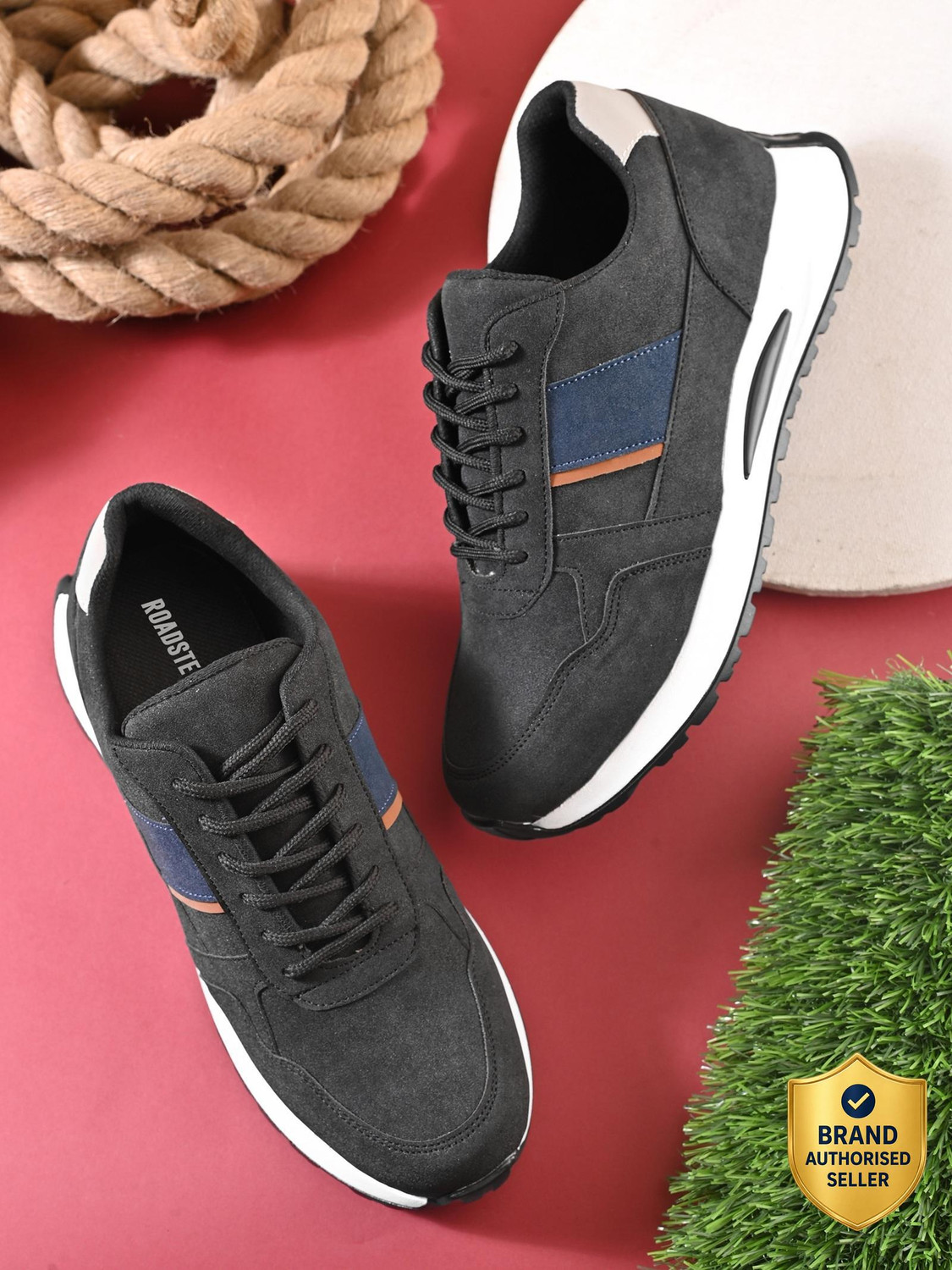 Image of Roadster Men Black Colourblocked Lace-Up Casual Sports Sneakers Sneakers For Men