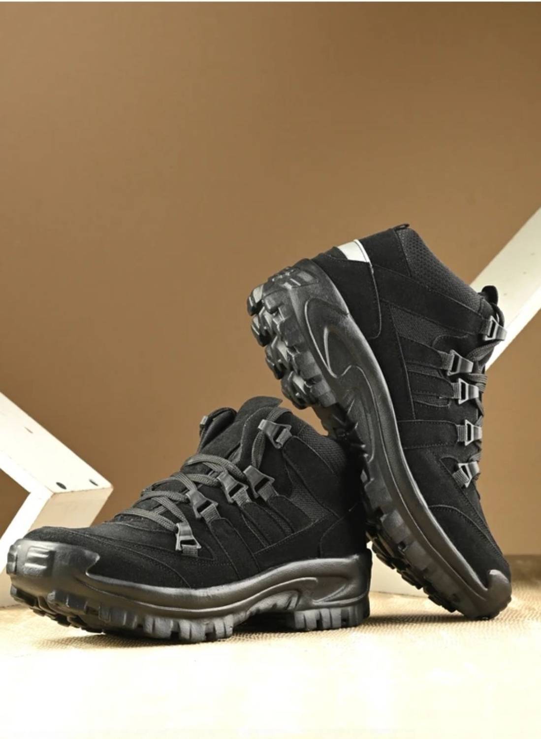 KRISHNA COLLETION Men Black Solid Suede High-Top Trekking & Hiking Boots Boots For Men
