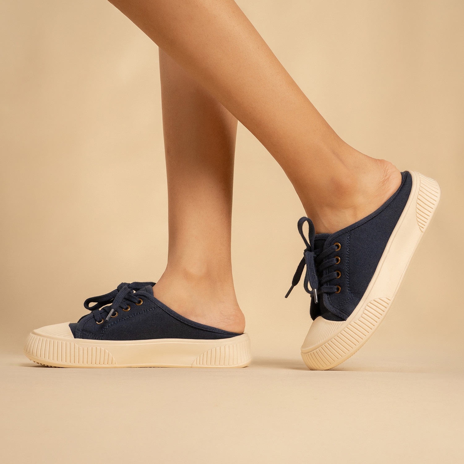 Image of Theater Elves Royal Blue Slide-in Sneakers Canvas Shoes For Women