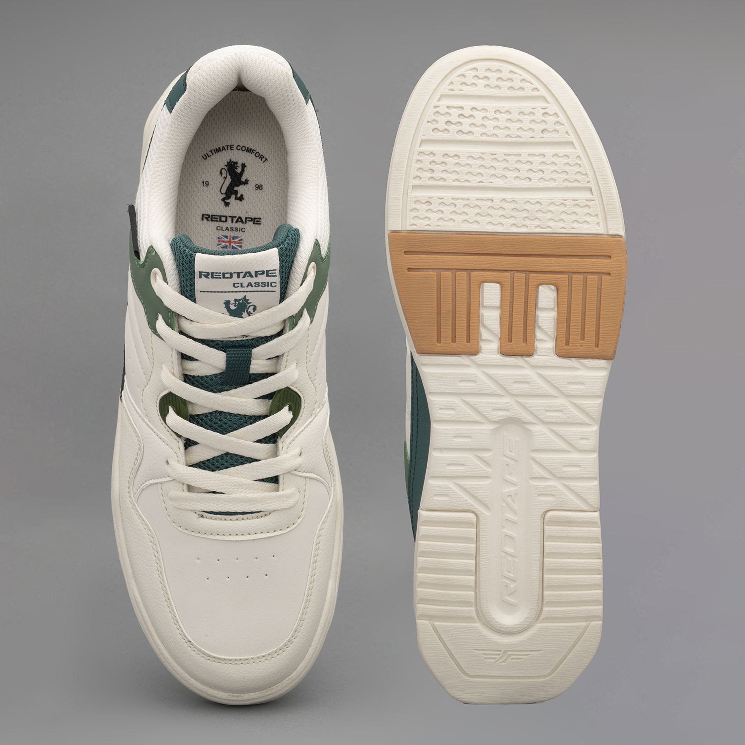 Image of RED TAPE Men's Lifestyle Sneakers | Sleek Lace-Up Design for Daily Comfort Sneakers For Men (Green, Beige, 9)
