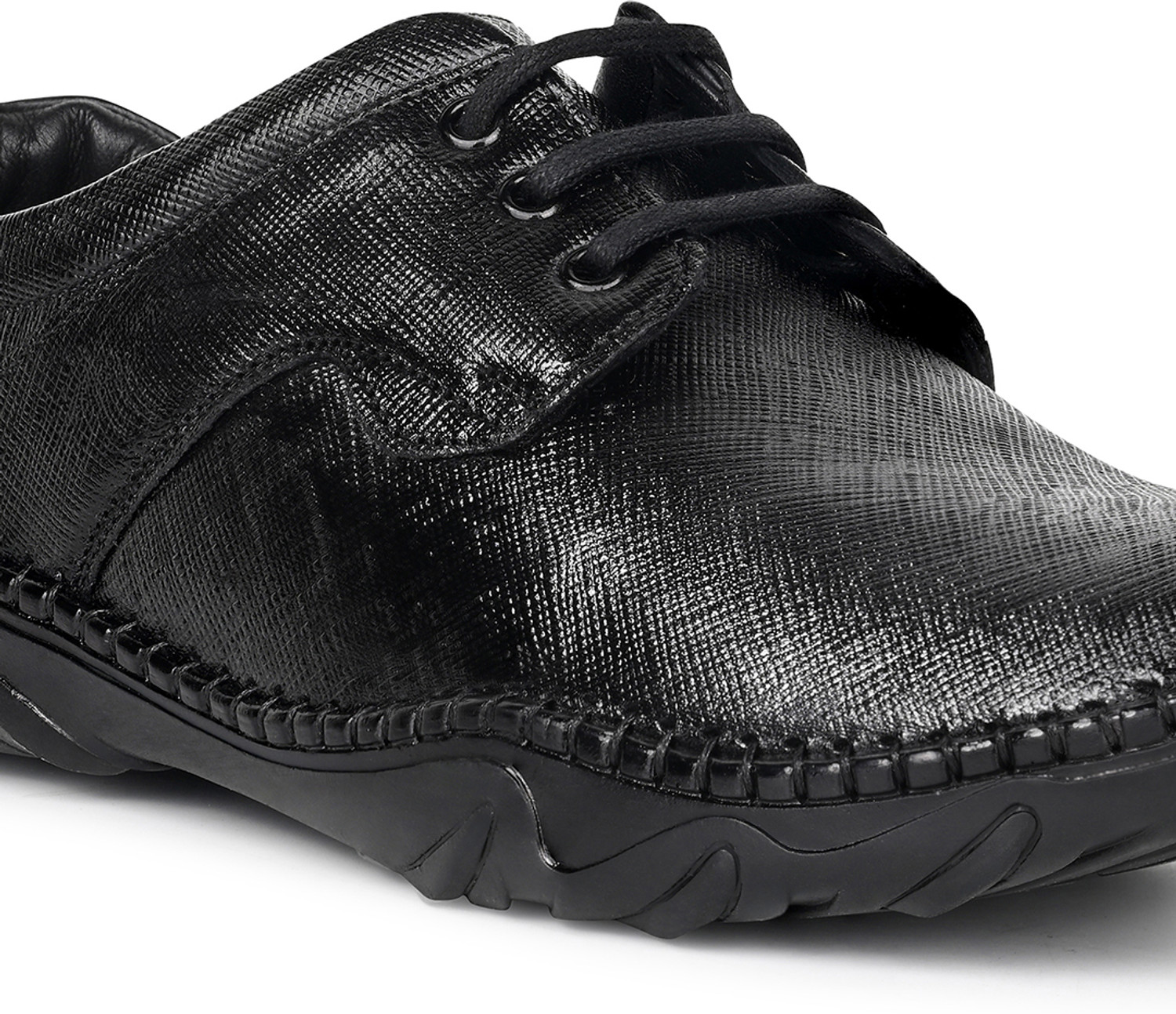 Image of LOUIS STITCH Black Safiano Leather Ultra Lightweight Lace-Up Derby Shoes for Men, UK-10 Derby For Men