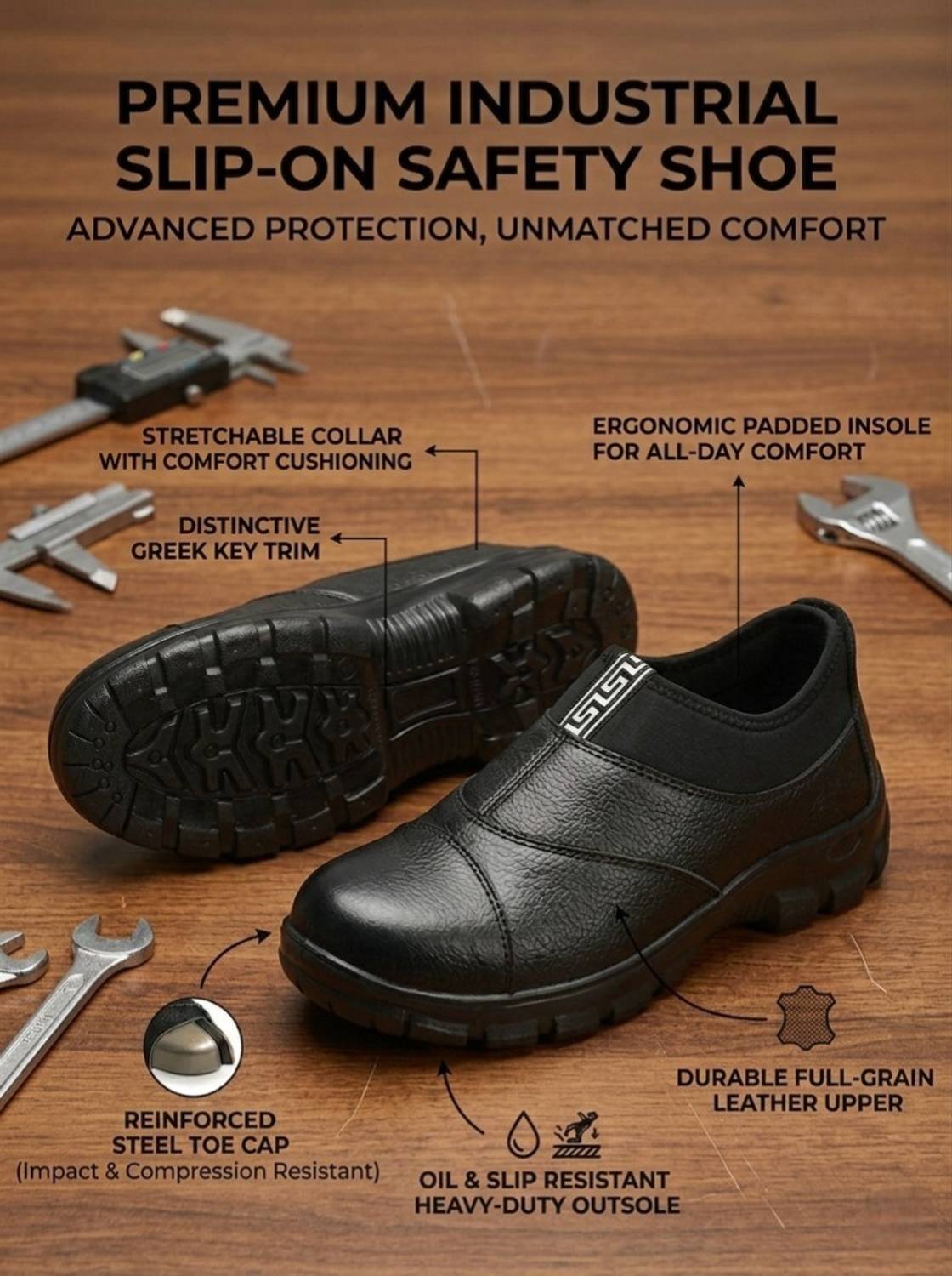 Peclo Men Slip-On Steel Toe Safety Shoes - Image 1
