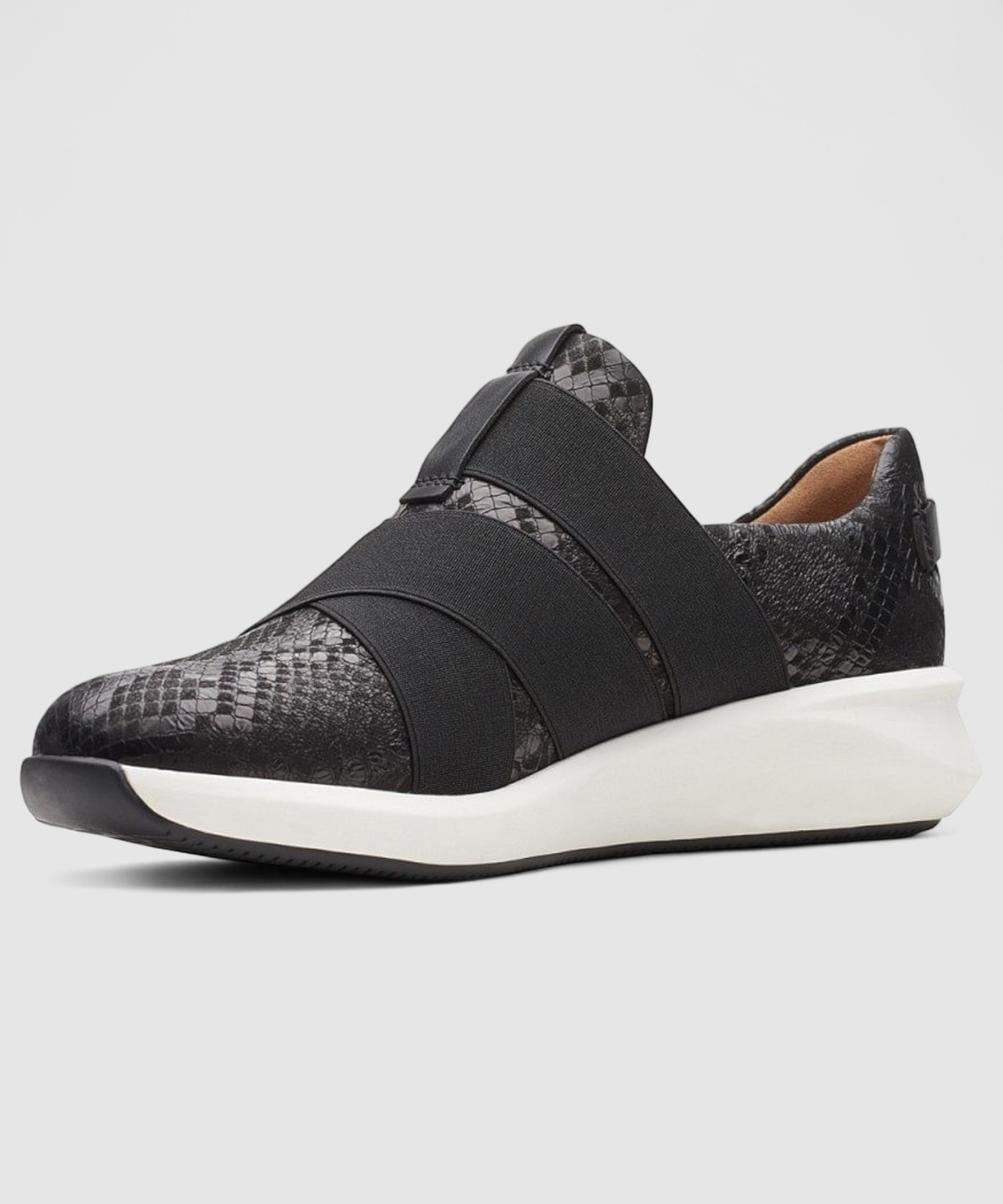 Image of CLARKS Un Rio Strap Black Snake Outdoors For Women (Black, 3.5)