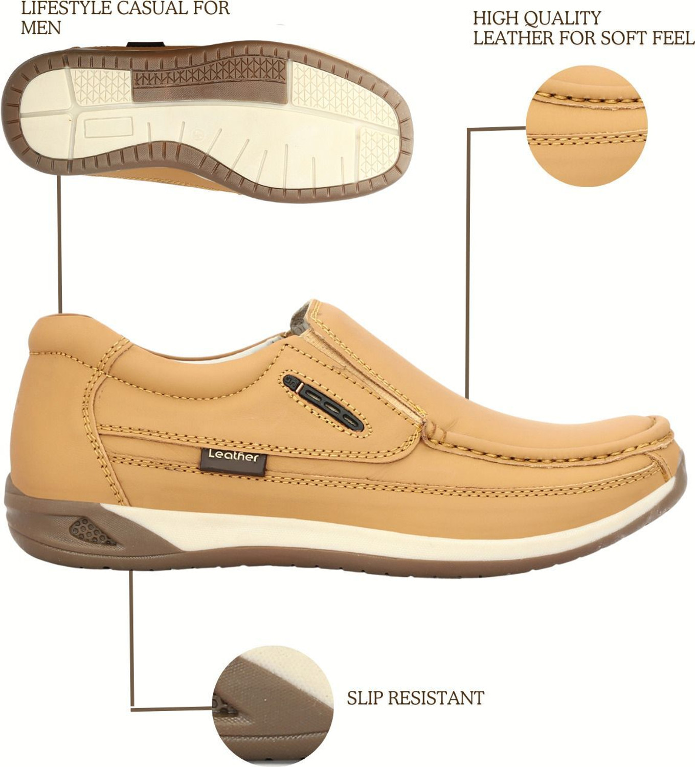 Image of MILE MAN Tan Pure Leather Lifestyle Casuals for Men 09 (UK /INDIA) Loafers For Men