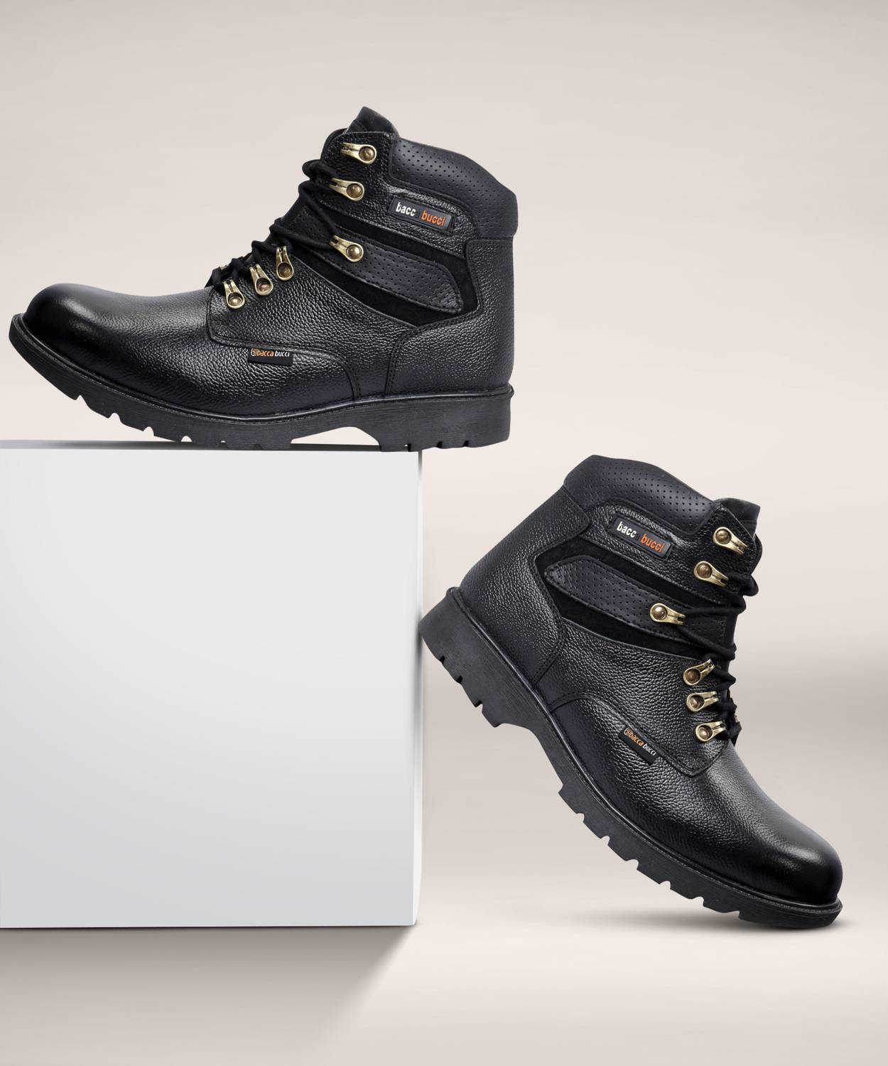 bacca bucci Mens 6 inches Steel Toe Cap Real Grain Leather Outdoor
