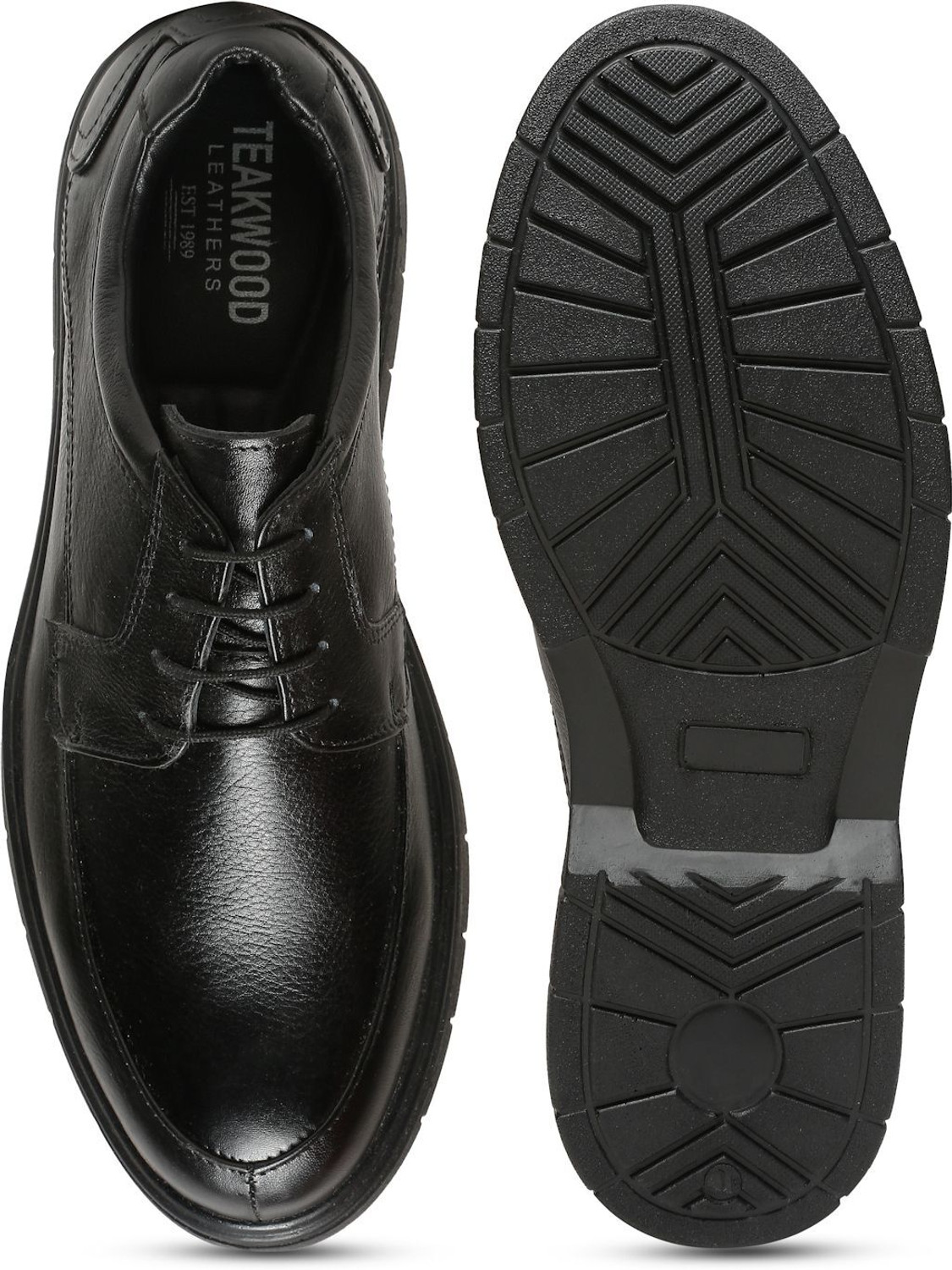 Image of Teakwood Men Black Leather Lace-Up Formal Shoes Casuals For Men