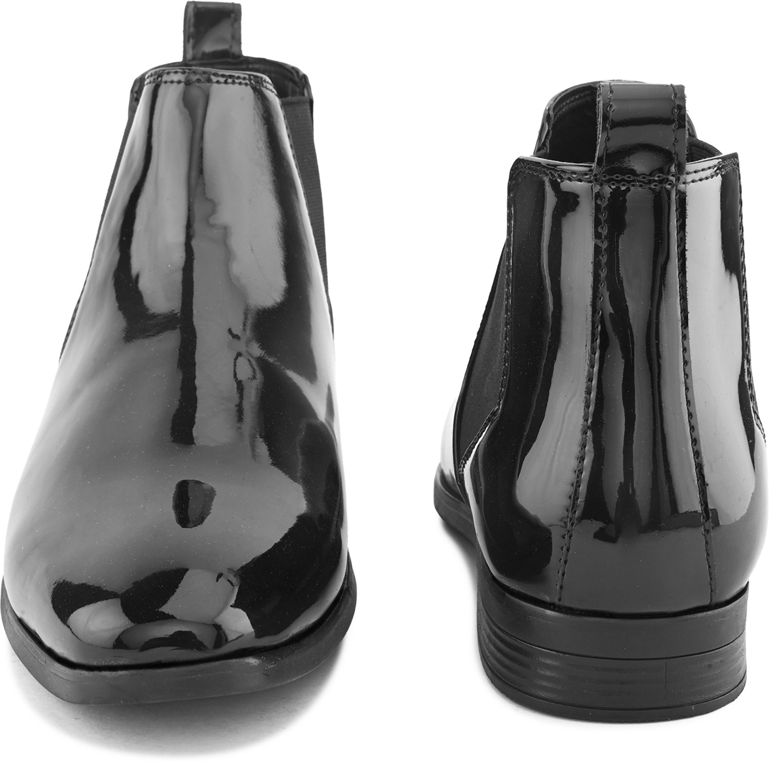 Image of Roadster Men Black Glossy Patent Mid Ankle Casual Slip-On Comfortable Chelsea Boots Boots For Men