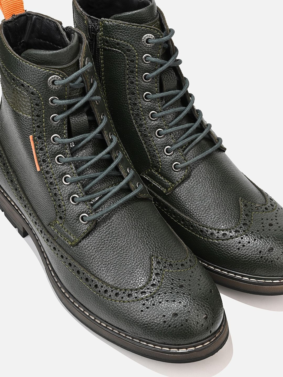 Image of ALBERTO TORRESI Sabastian Green Brouge High Tops Series 36 Boots For Men