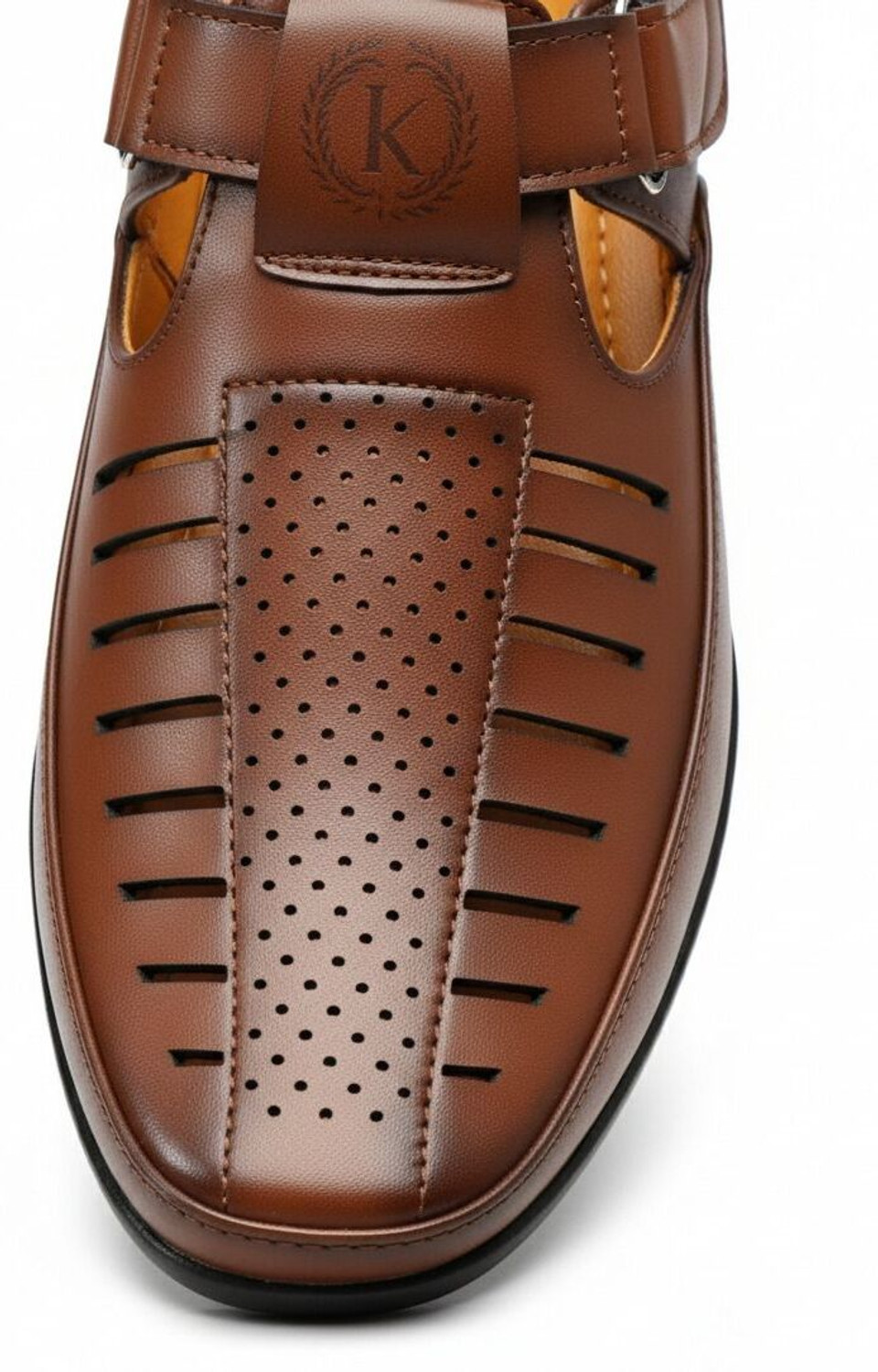 Image of kickonus Men's Tan Formal Sandal | Synthetic Leather, Cushioned Insole, Non-Slip Sole Loafers For Men
