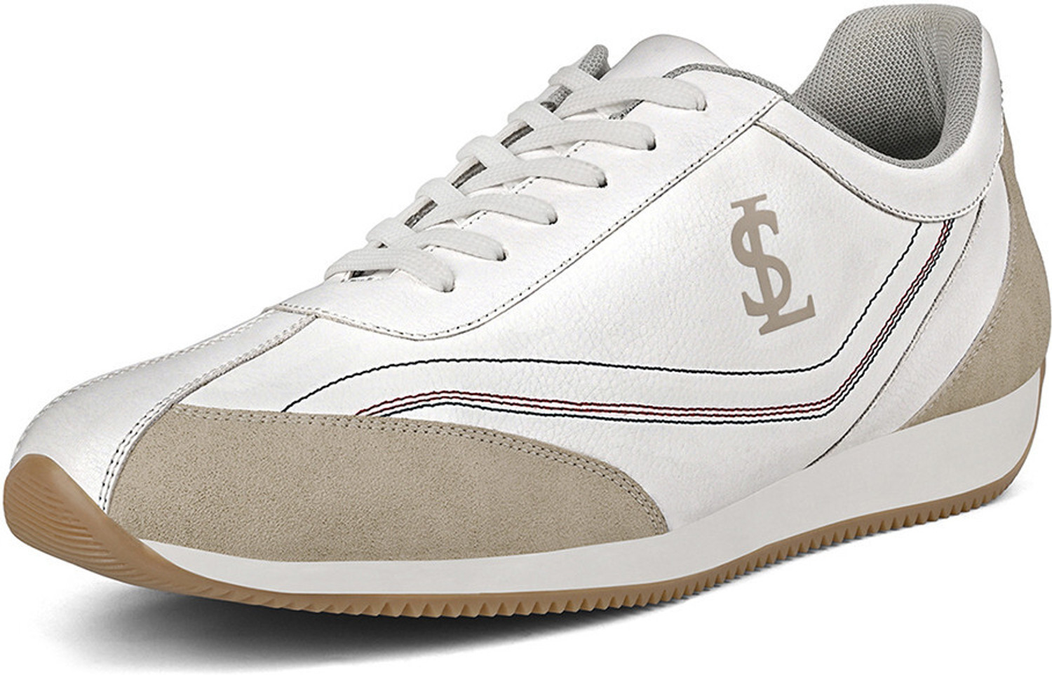 Image of LOUIS STITCH White and Beige Sneaker, Casual Lightweight Lace-Up Sneakers Sneakers For Men