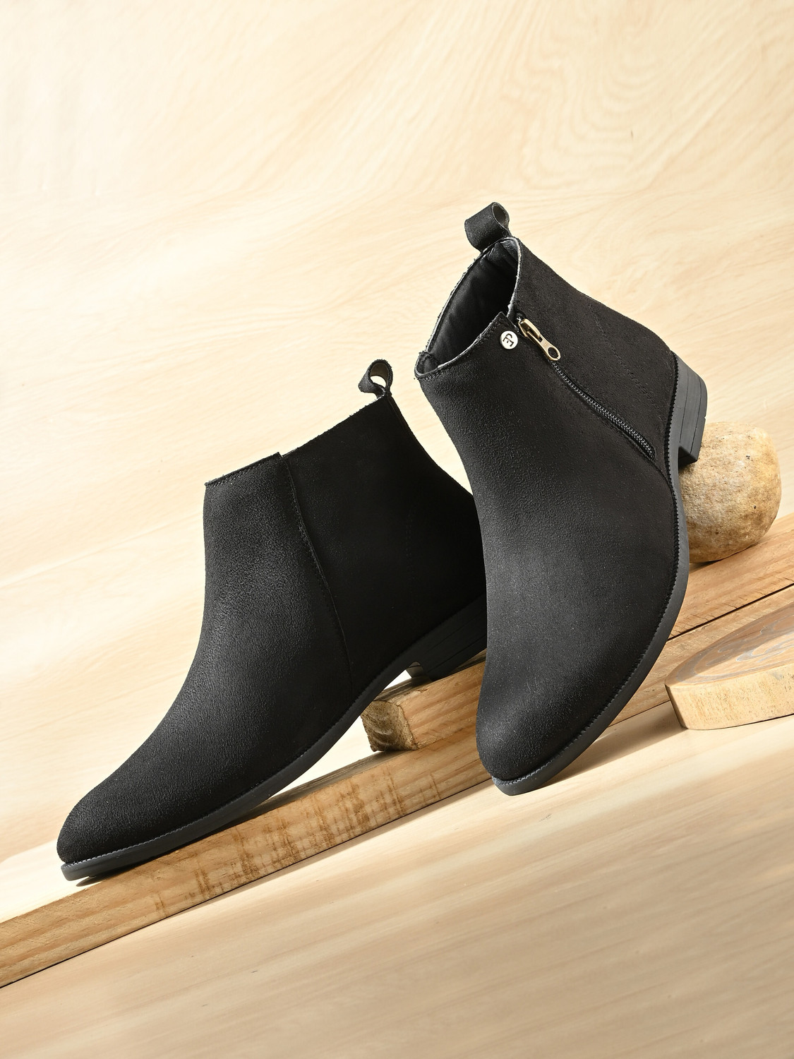 Image of EL PASO Trendy Black Suede Ankle Boots for Men | Zip Closure | Casual & Party Wear Boots For Men