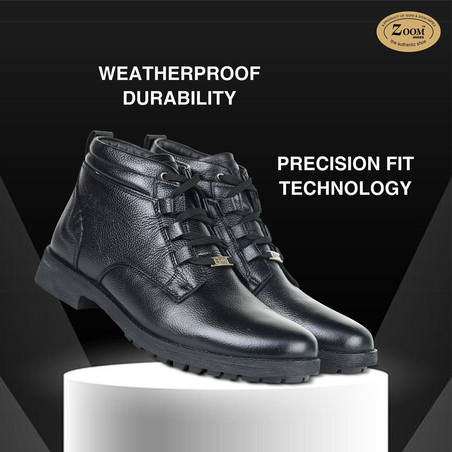 Image of Zoom Shoes Genuine Leather High Ankle Boots| Lace-up & Soft Cushioned Insole Daily Comfort Boots For Men