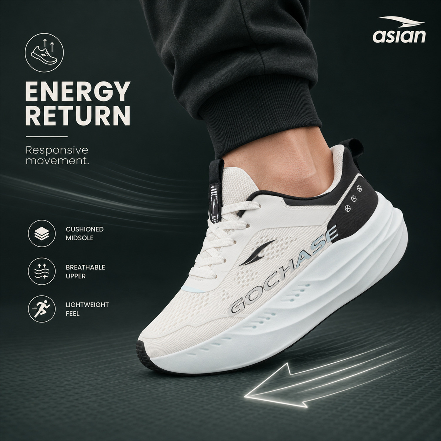 Image of asian Aerofoam-01 Men's Running Shoes with Mesh Upper and Energy Return Sole Running Shoes For Men