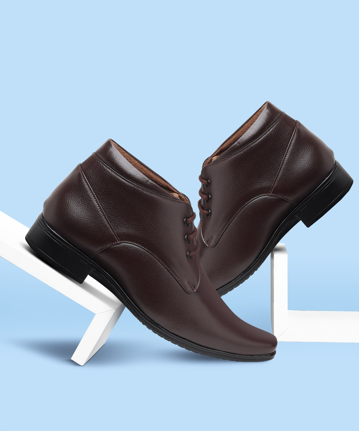 Image of Zixer Synthetic Leather Ankle Formal Shoes Men || Office Shoes For Men Stylish || Chukka Boots Men || Party Wear Long Shoes For Men Long Boots Lace Up For Men