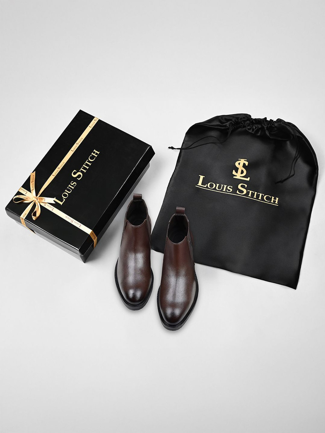 Image of LOUIS STITCH Men's Brunette Brown Mid-Top Slip-On, The Executive Chelsea Boots, LSBT-WBNDCL Boots For Men