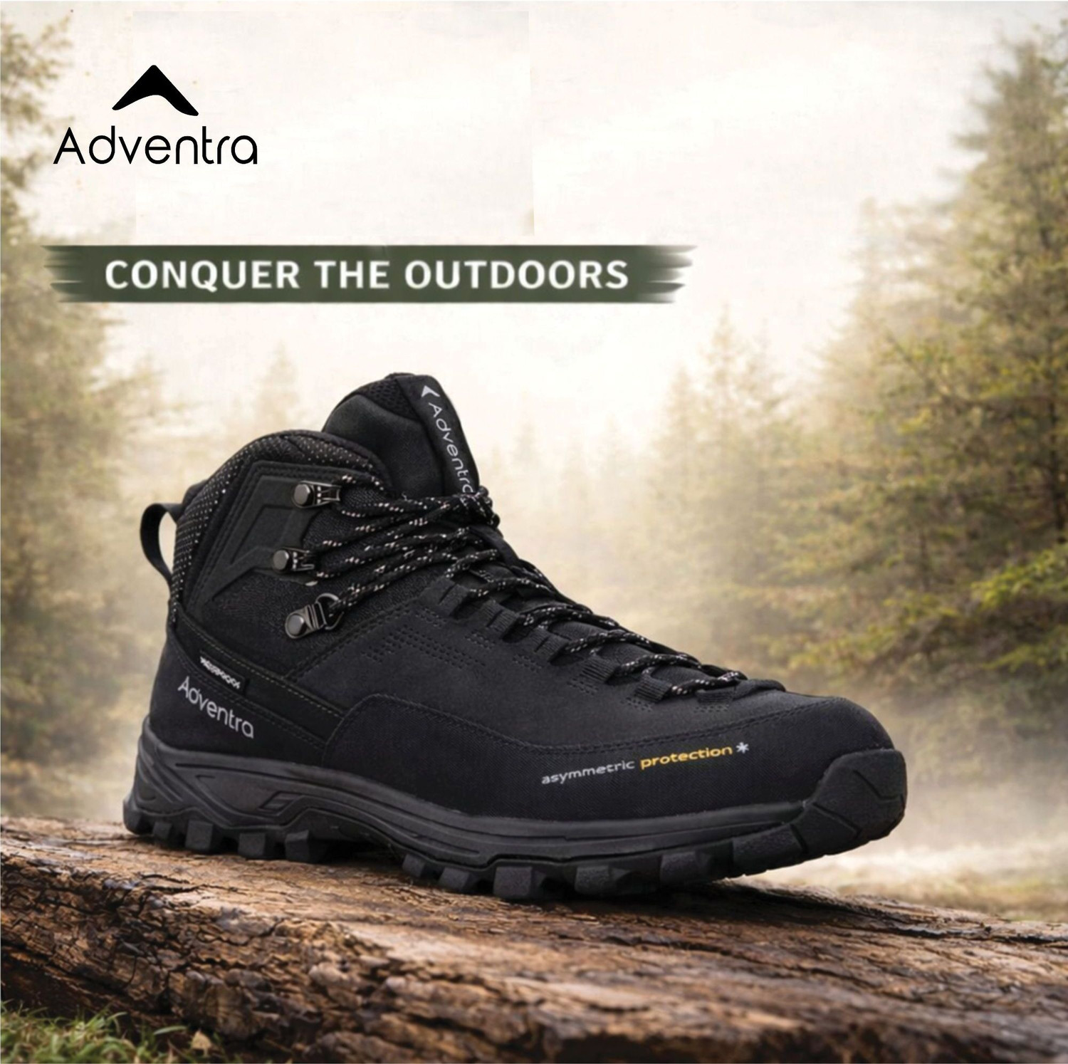 Image of Adventra Men Waterproof Mid-Top Hiking Shoes with 3M Insulation (WH1106) Black Outdoors For Men