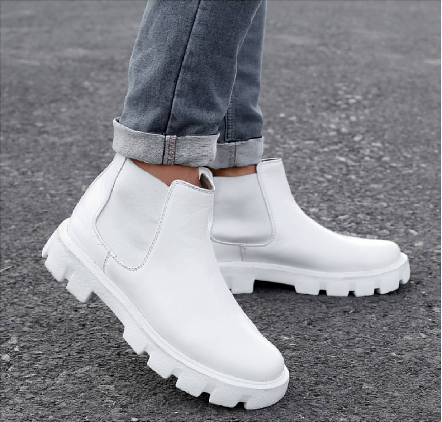 BXXY Men's Stylish Pu Material White Casual Chelsea, Slip-On Boot