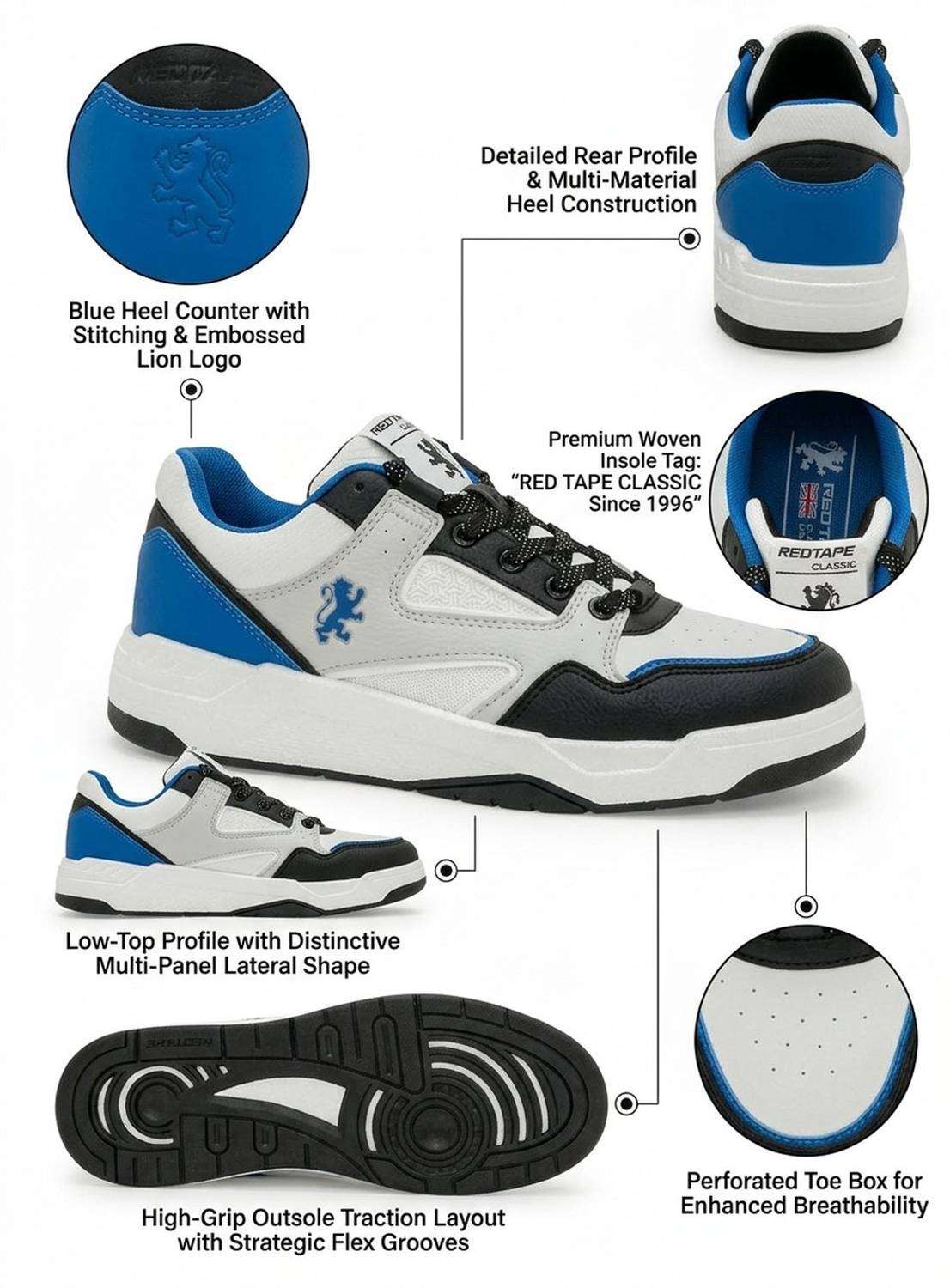 RED TAPE Men Black & Blue Chunky Sneakers - Image 5