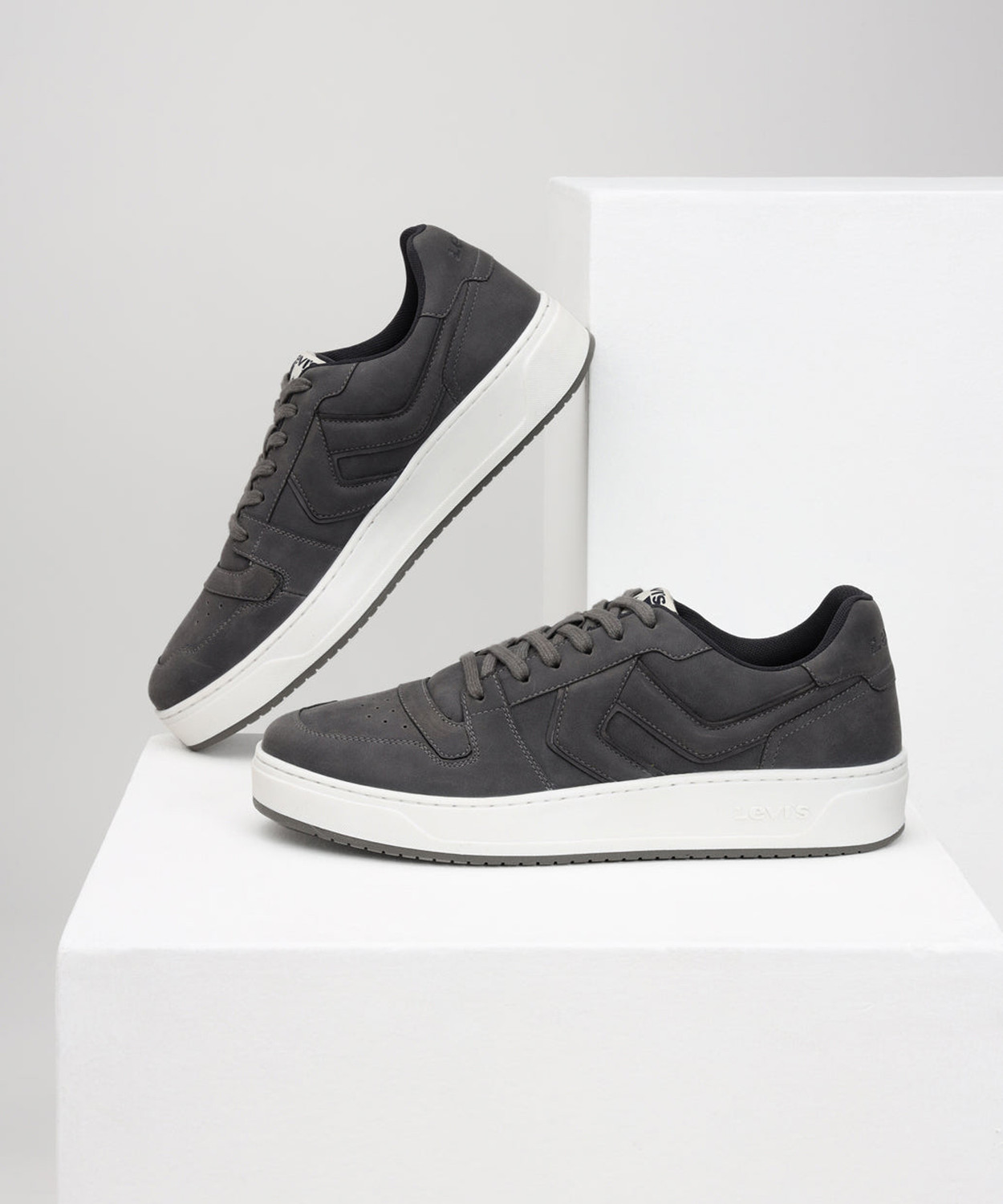 Image of LEVI'S Men's Charcoal-Grey Solid Sneakers Sneakers For Men
