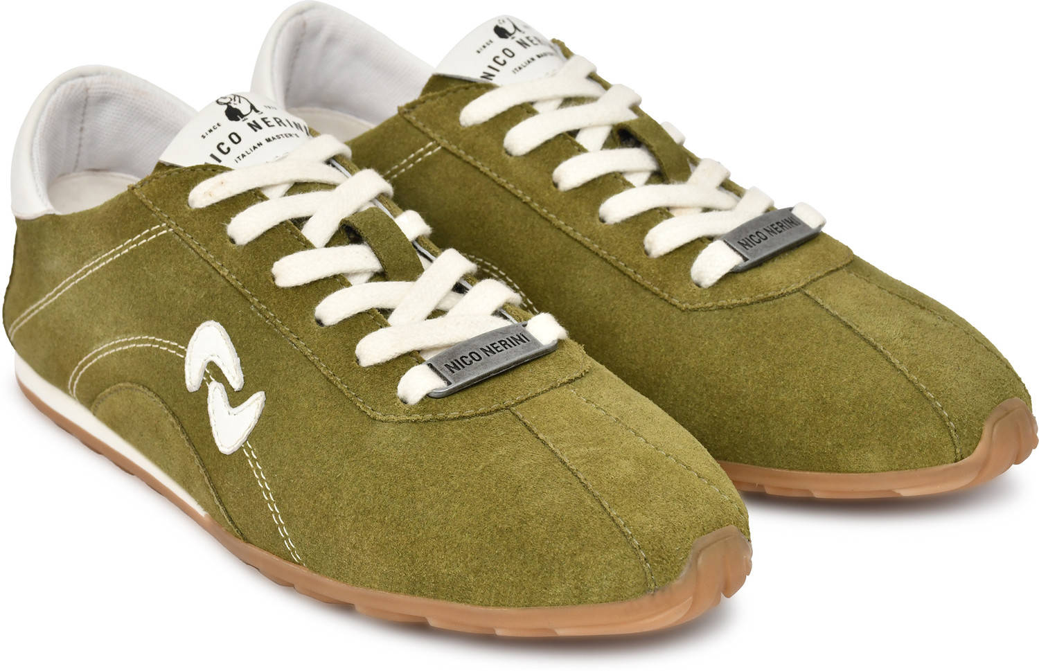 Image of Nico Nerini 4402-06OLIVE Nico Nerini Men's Suede Casual Sneakers with White Laces Sneakers For Men