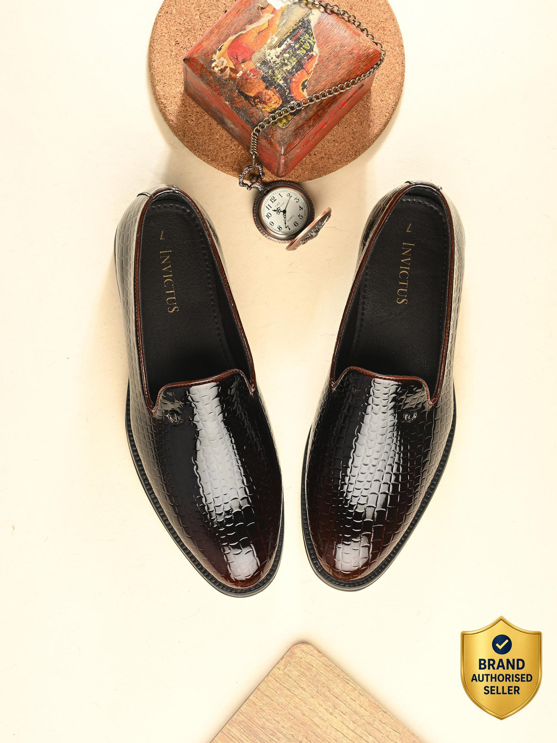 Image of INVICTUS Invictus Men Brown Faux Leather Formal Slip On Loafers Slip On For Men