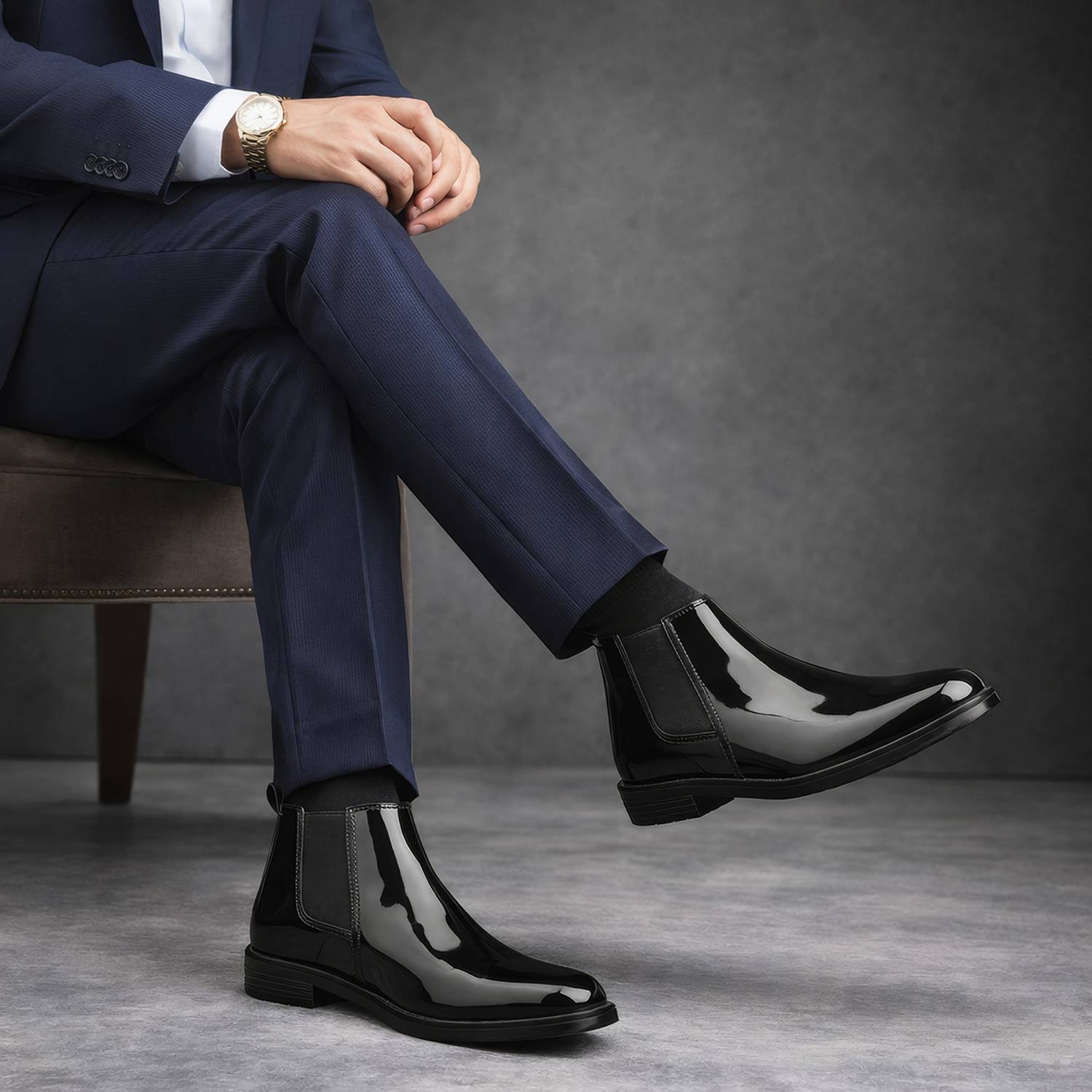 BLOMAX Black Patent Chelsea Boots - Image 2