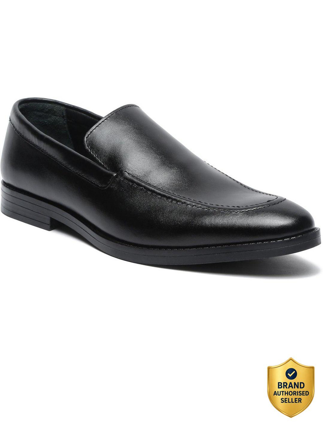 Image of Teakwood Leathers Men Black Solid Leather Formal Slip-On Shoes Slip On For Men