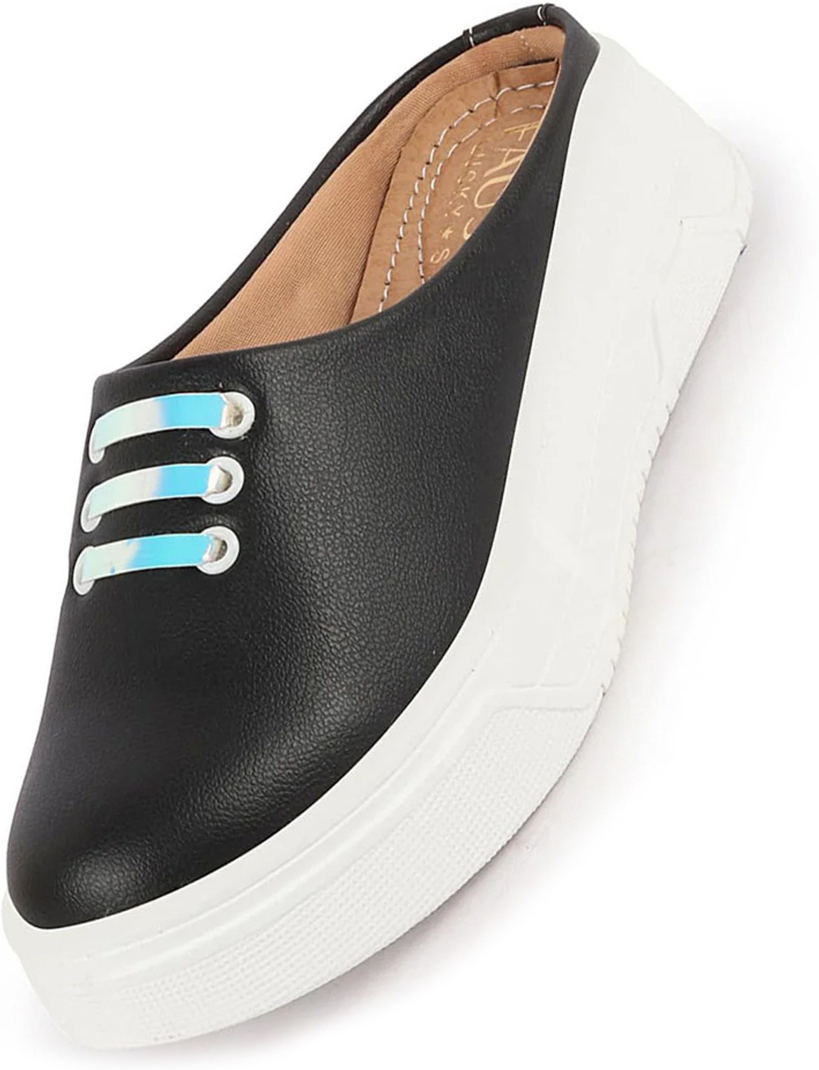 Image of FAUSTO Outdoor Fashion Comfort Lace Design Open Back Platform Heel Slip On Casual Shoes Loafers For Women