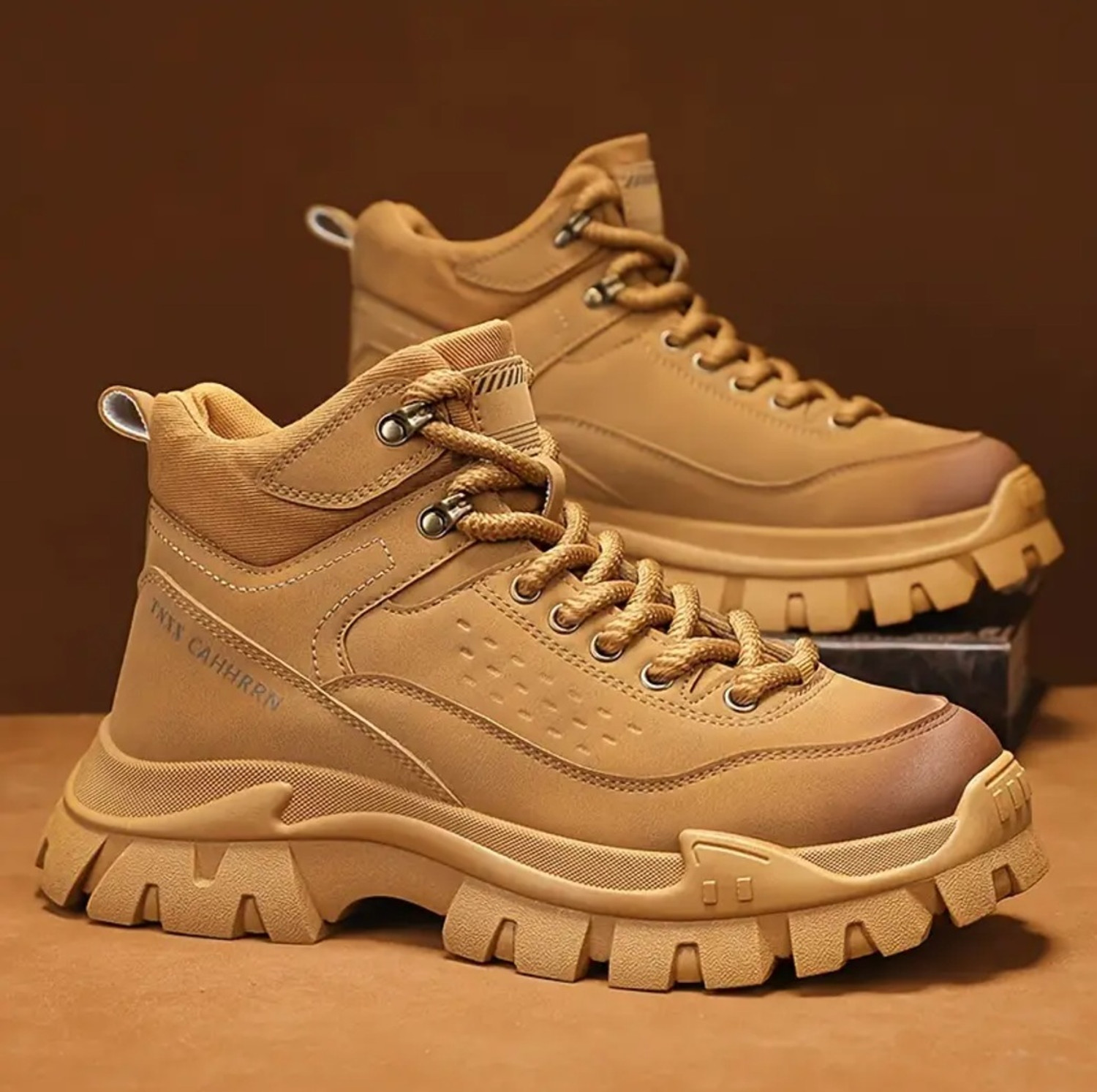 Image of Robbie jones Men's Tan High-Top Lace-Up Outdoor Trekking Boots Boots For Men