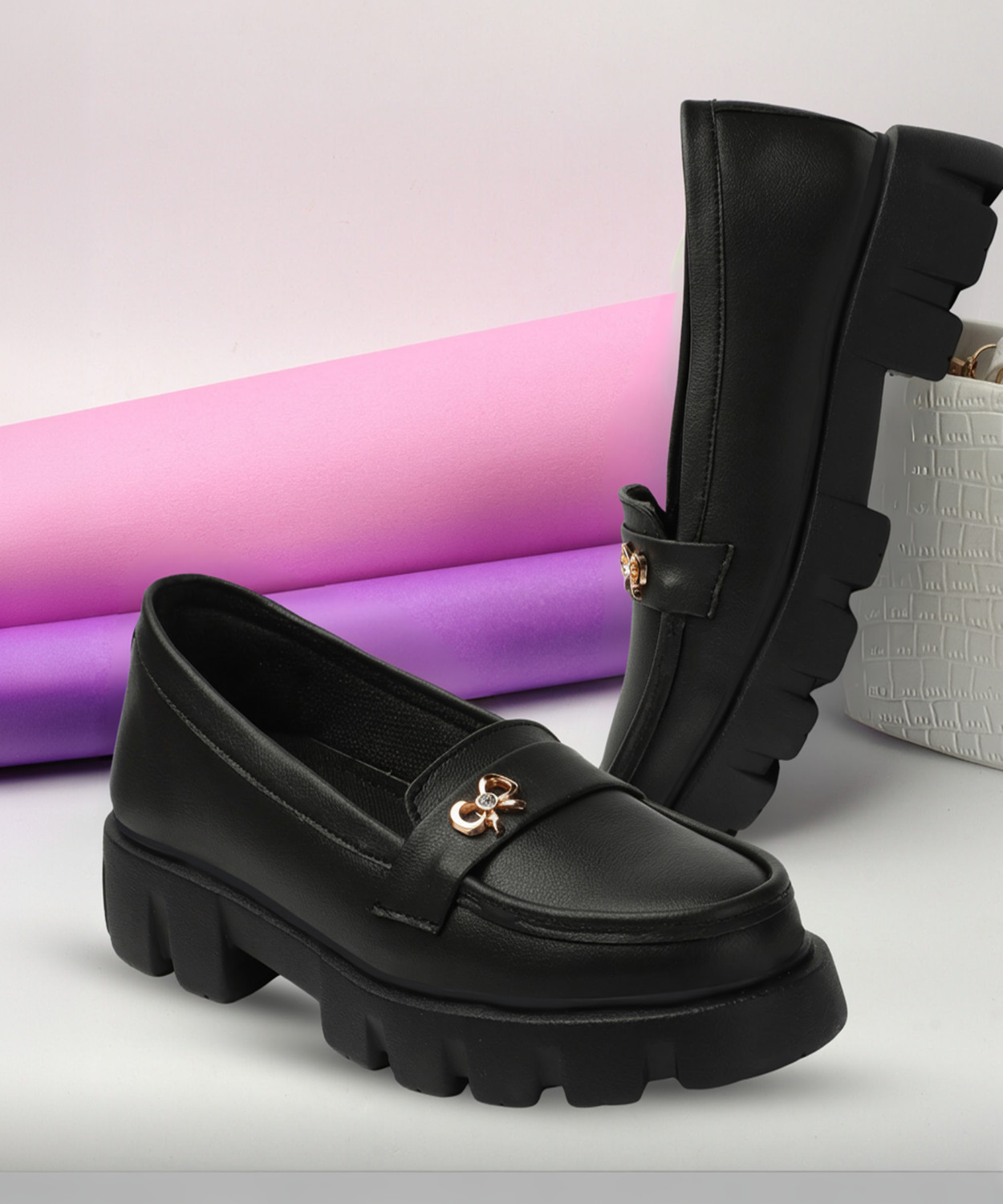 Image of ArranQue women synthetic leather buckle details Chunky moccasins loafer Mocassin For Women