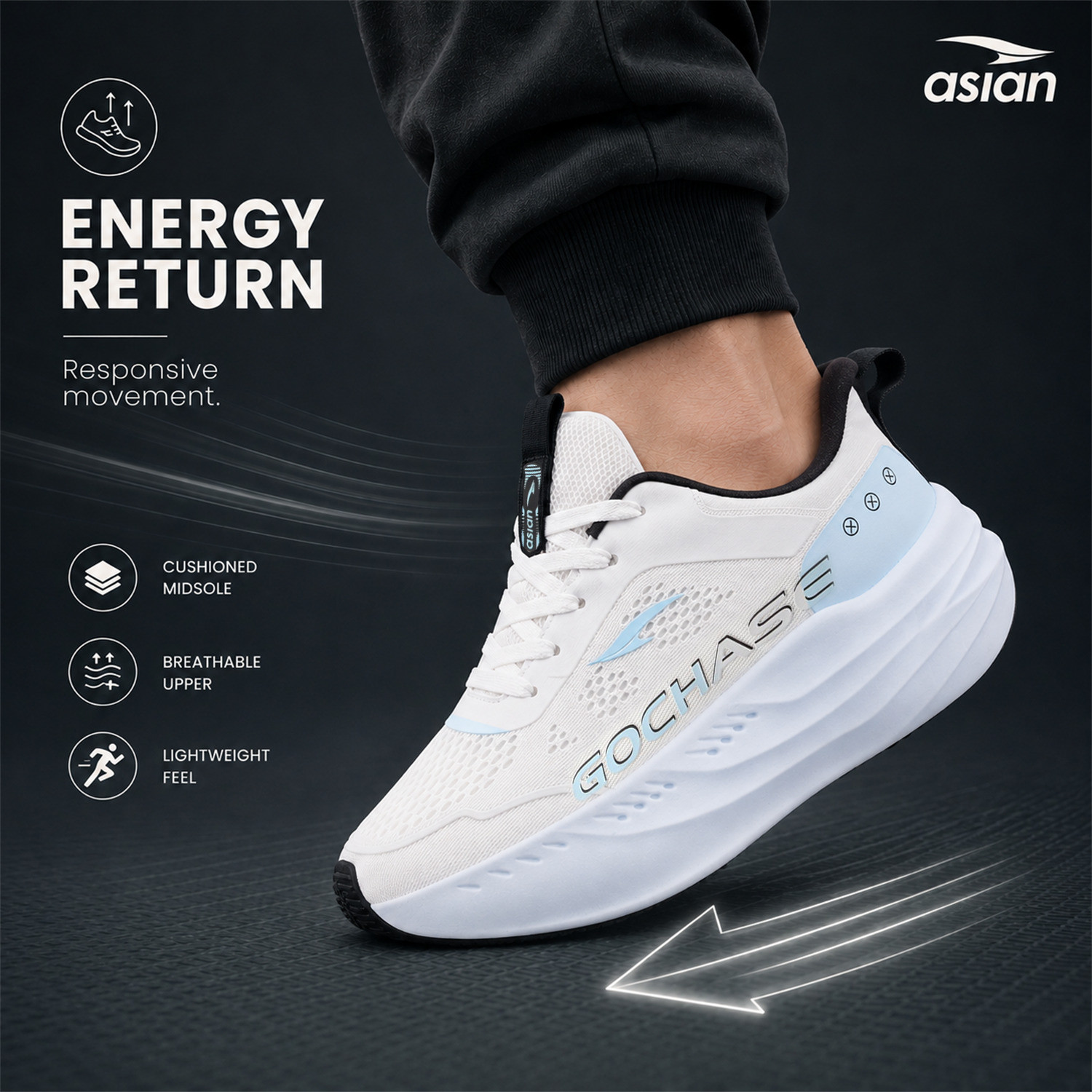 Image of asian Aerofoam-01 Men's Running Shoes with Mesh Upper and Energy Return Sole Running Shoes For Men