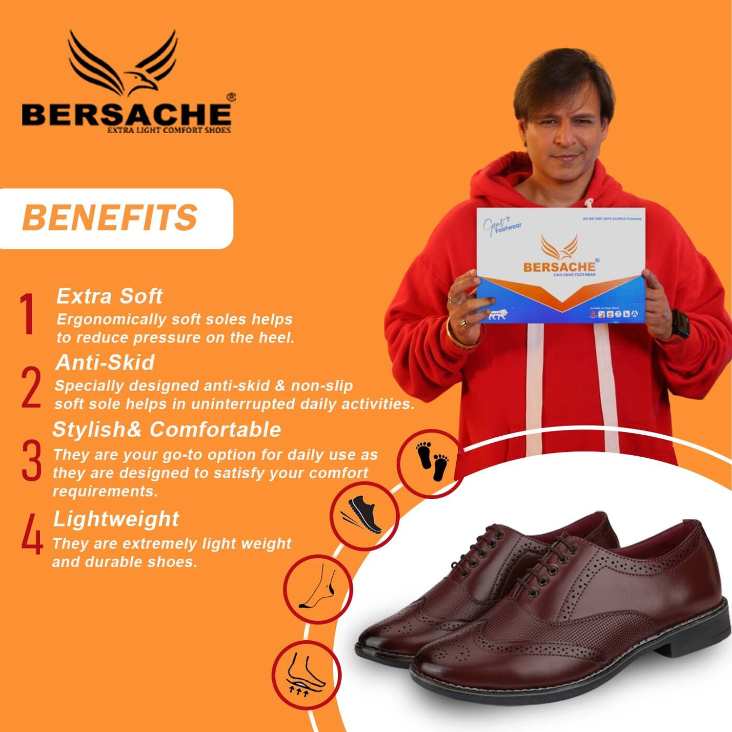 Image of BERSACHE BERSACHE Lightweight Formal Officewear Partywear Shoes With High Quality Sole Lace Up For Men