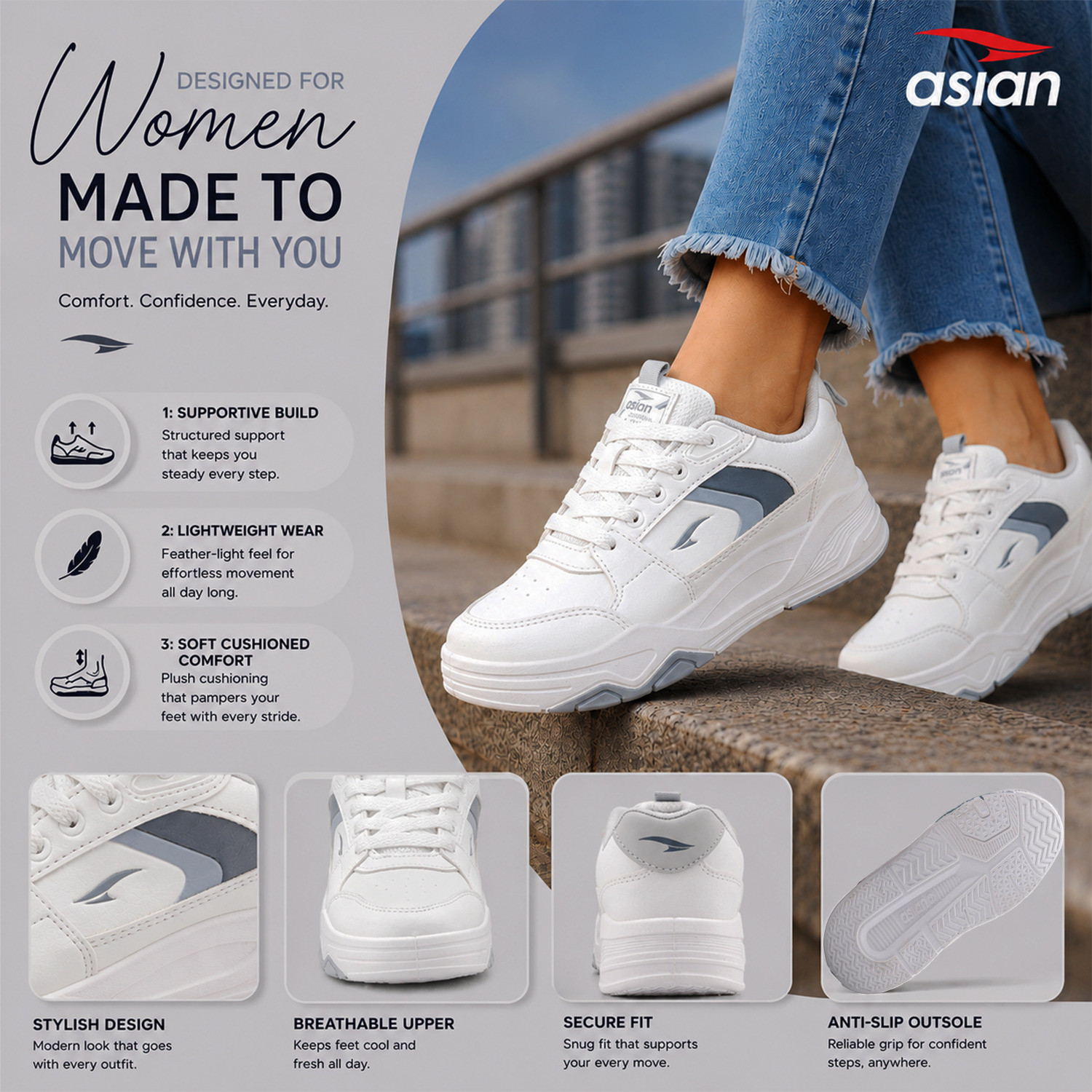 Image of asian Petal-01 Women Chunky Sneakers with Memory Foam & Breathability for Daily Wear Sneakers For Women